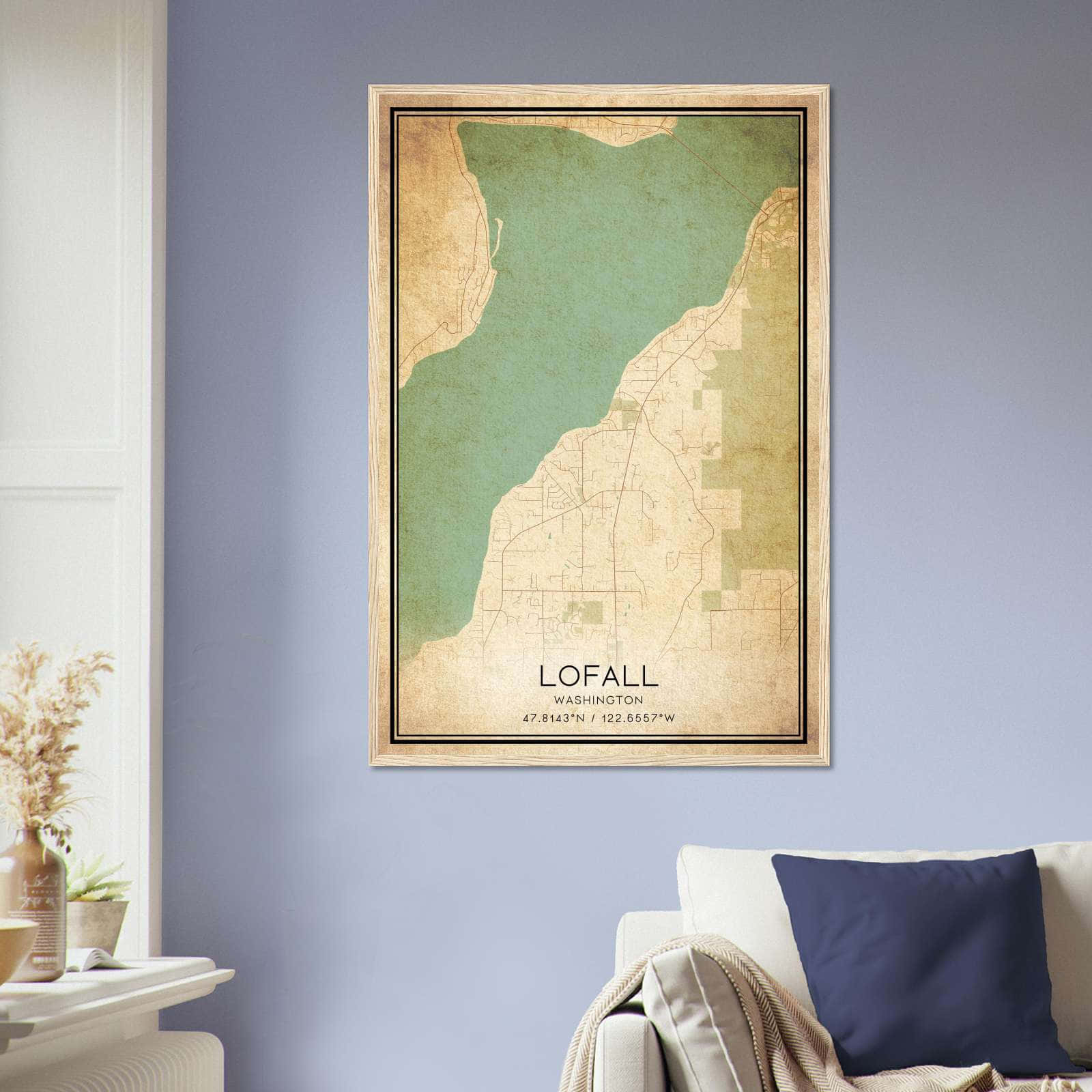 Vintage Lofall Washington Map Poster, Lofall WA City Road Wall Art Print