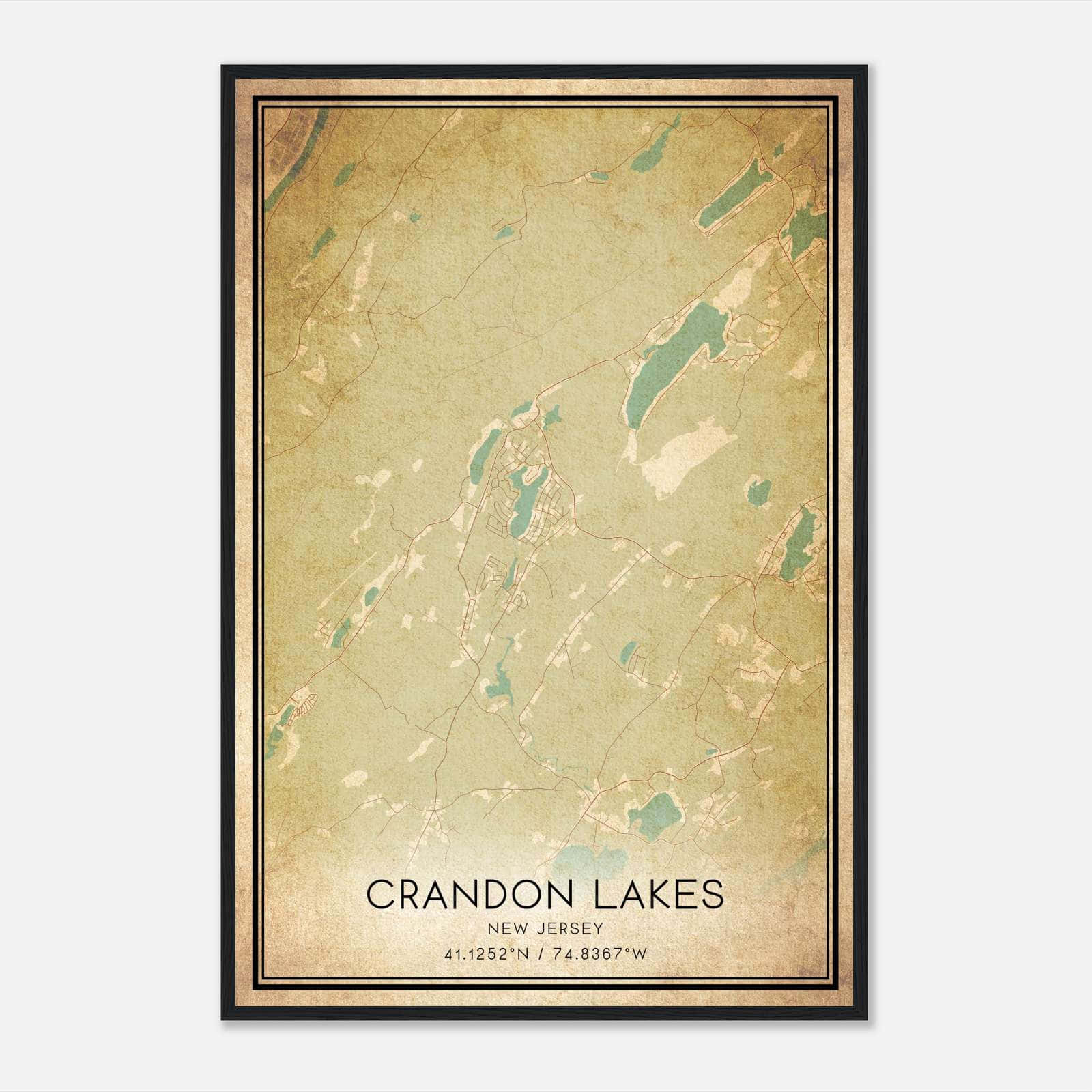 Vintage Crandon Lakes New Jersey Map Poster, Crandon Lakes NJ City Road Wall Art Print Vintage Crandon Lakes New Jersey Map Poster, Crandon Lakes NJ City Road Wall Art Print