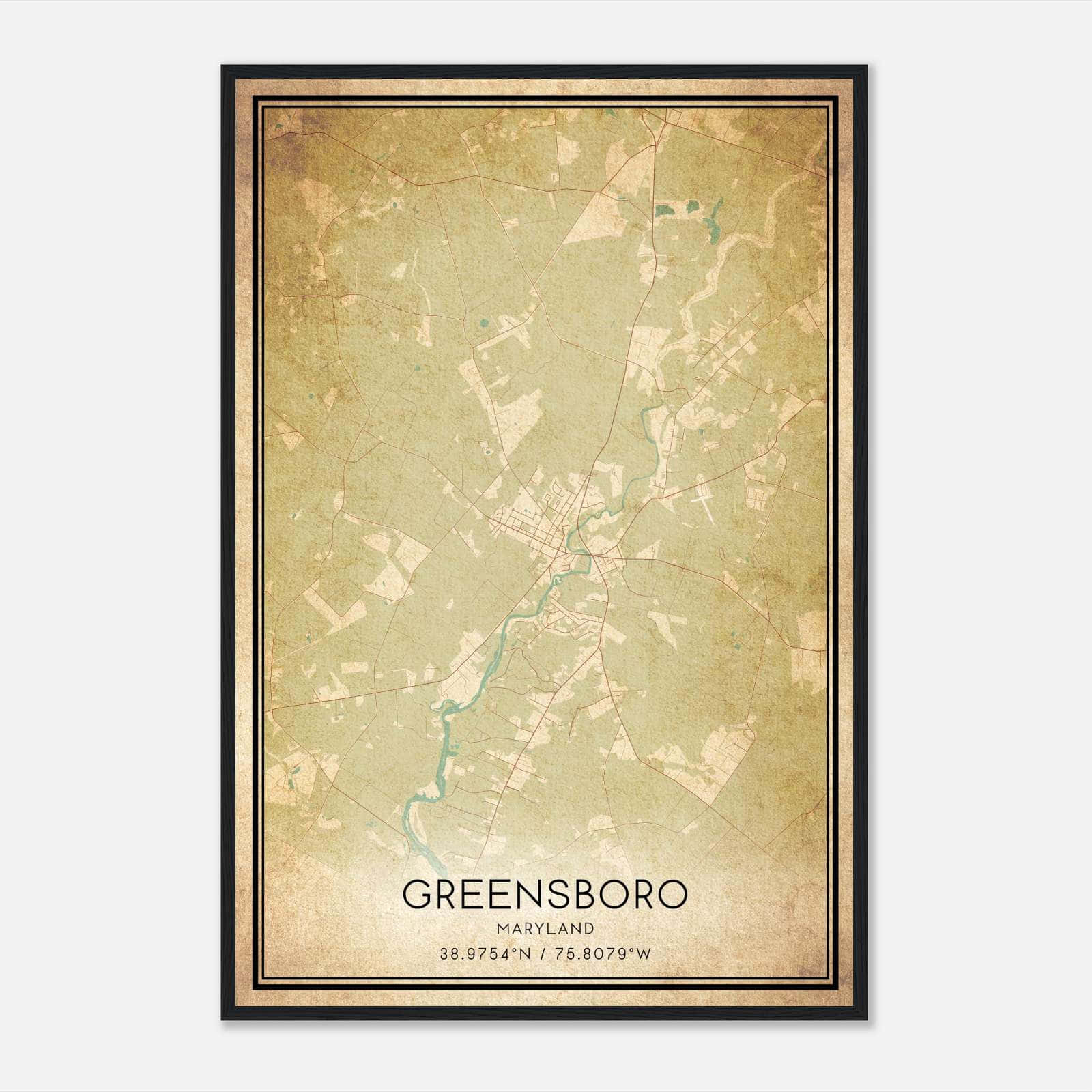 Vintage Greensboro Maryland Map Poster, Greensboro MD City Road Wall Art Print Vintage Greensboro Maryland Map Poster, Greensboro MD City Road Wall Art Print