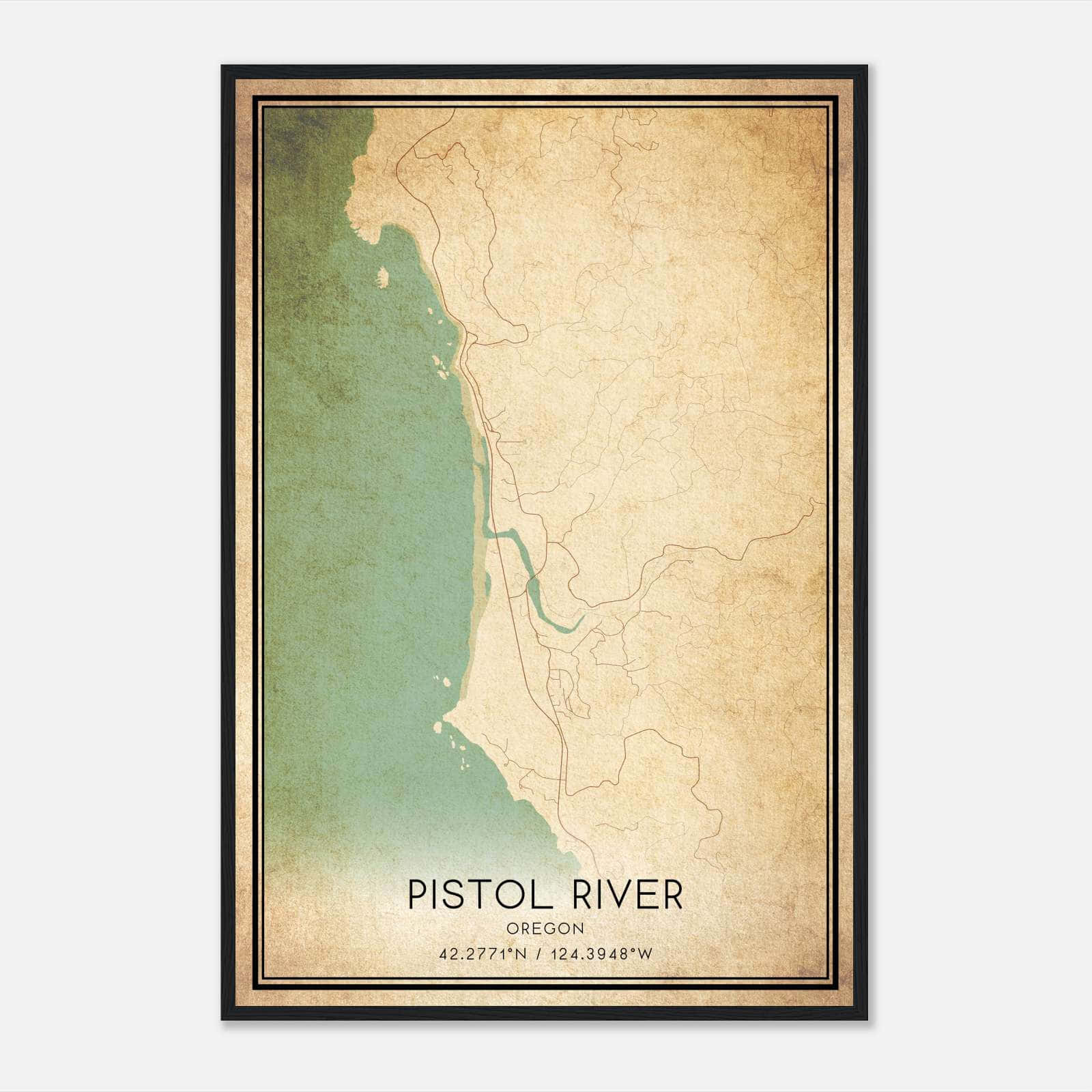 Vintage Pistol River Oregon Map Poster, Pistol River OR City Road Wall Art Print Vintage Pistol River Oregon Map Poster, Pistol River OR City Road Wall Art Print