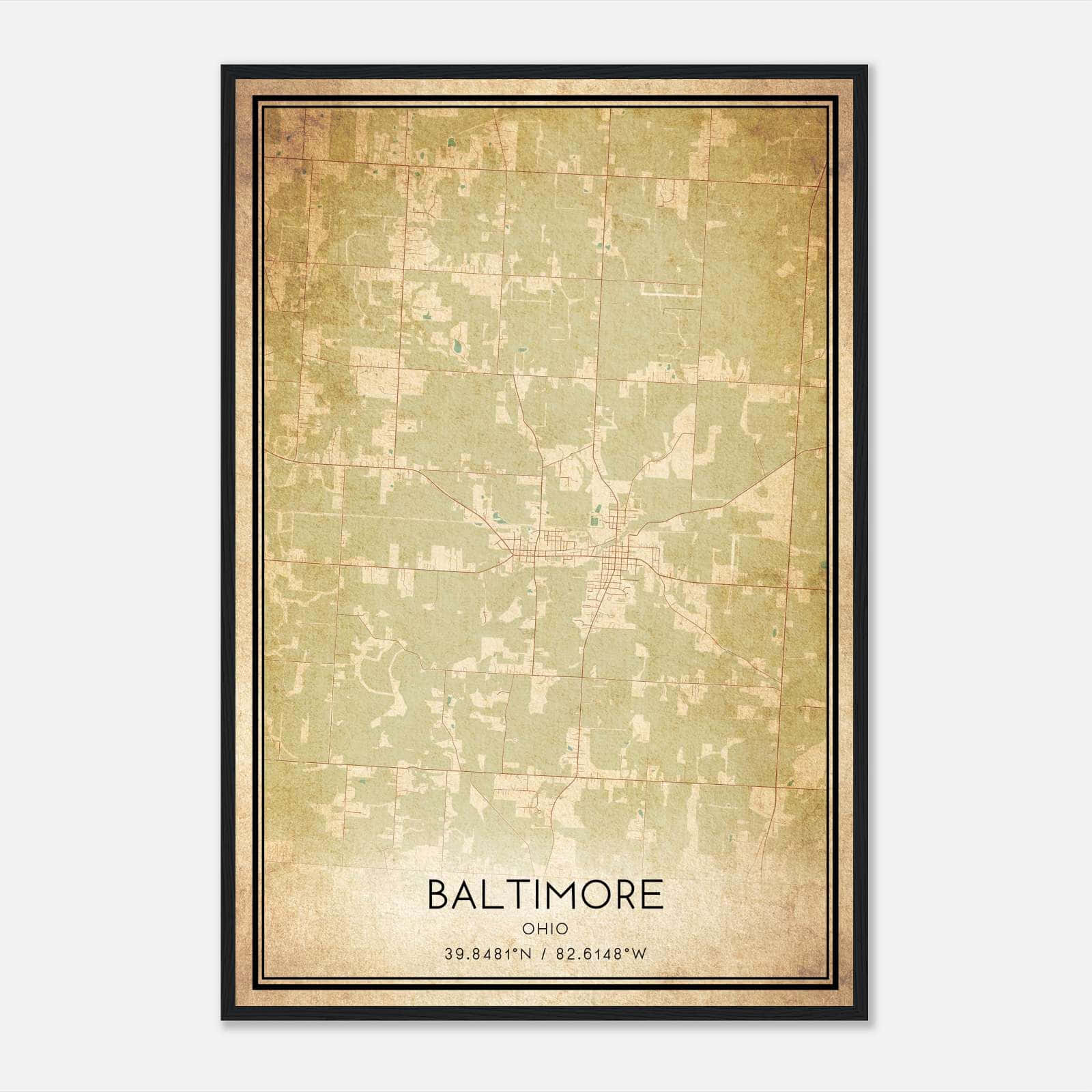Vintage Baltimore Ohio Map Poster, Baltimore OH City Road Wall Art Print Vintage Baltimore Ohio Map Poster, Baltimore OH City Road Wall Art Print