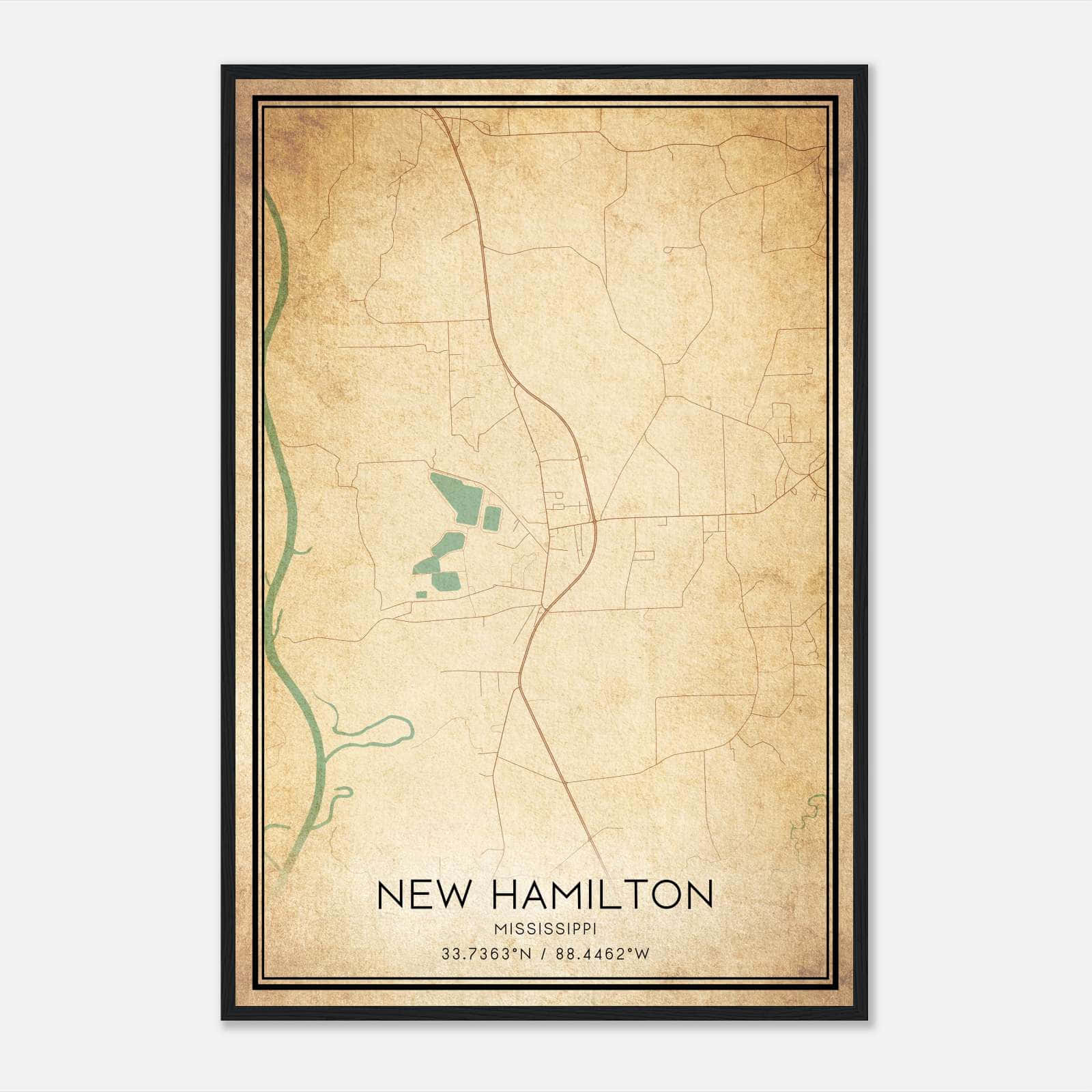 Vintage New Hamilton Mississippi Map Poster, New Hamilton MS City Road Wall Art Print Vintage New Hamilton Mississippi Map Poster, New Hamilton MS City Road Wall Art Print