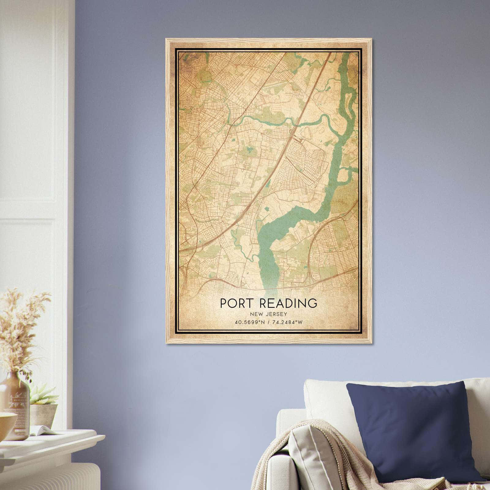 Vintage Port Reading New Jersey Map Poster, Port Reading NJ City Road Wall Art Print