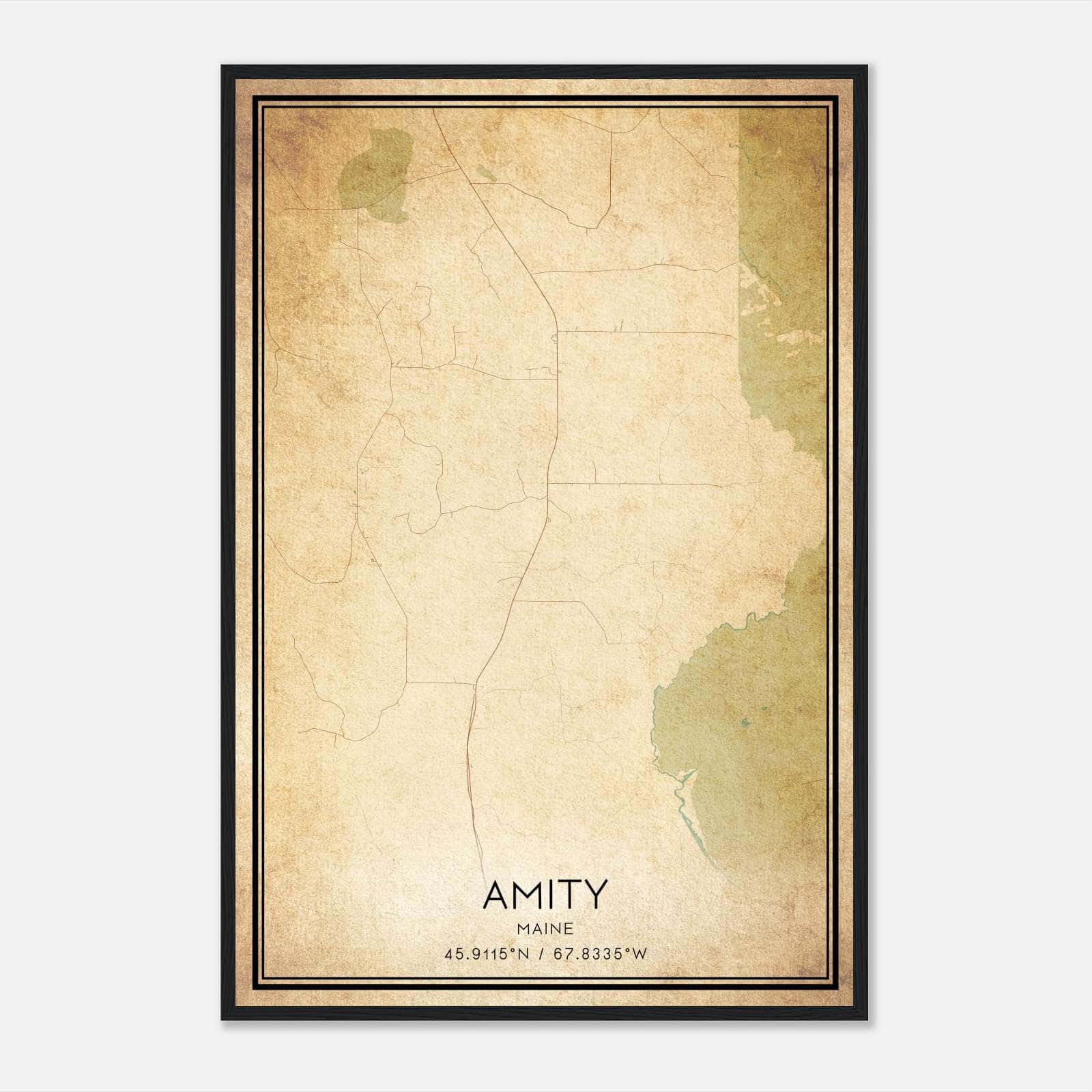 Vintage Amity Maine Map Poster, Amity ME City Road Wall Art Print Vintage Amity Maine Map Poster, Amity ME City Road Wall Art Print