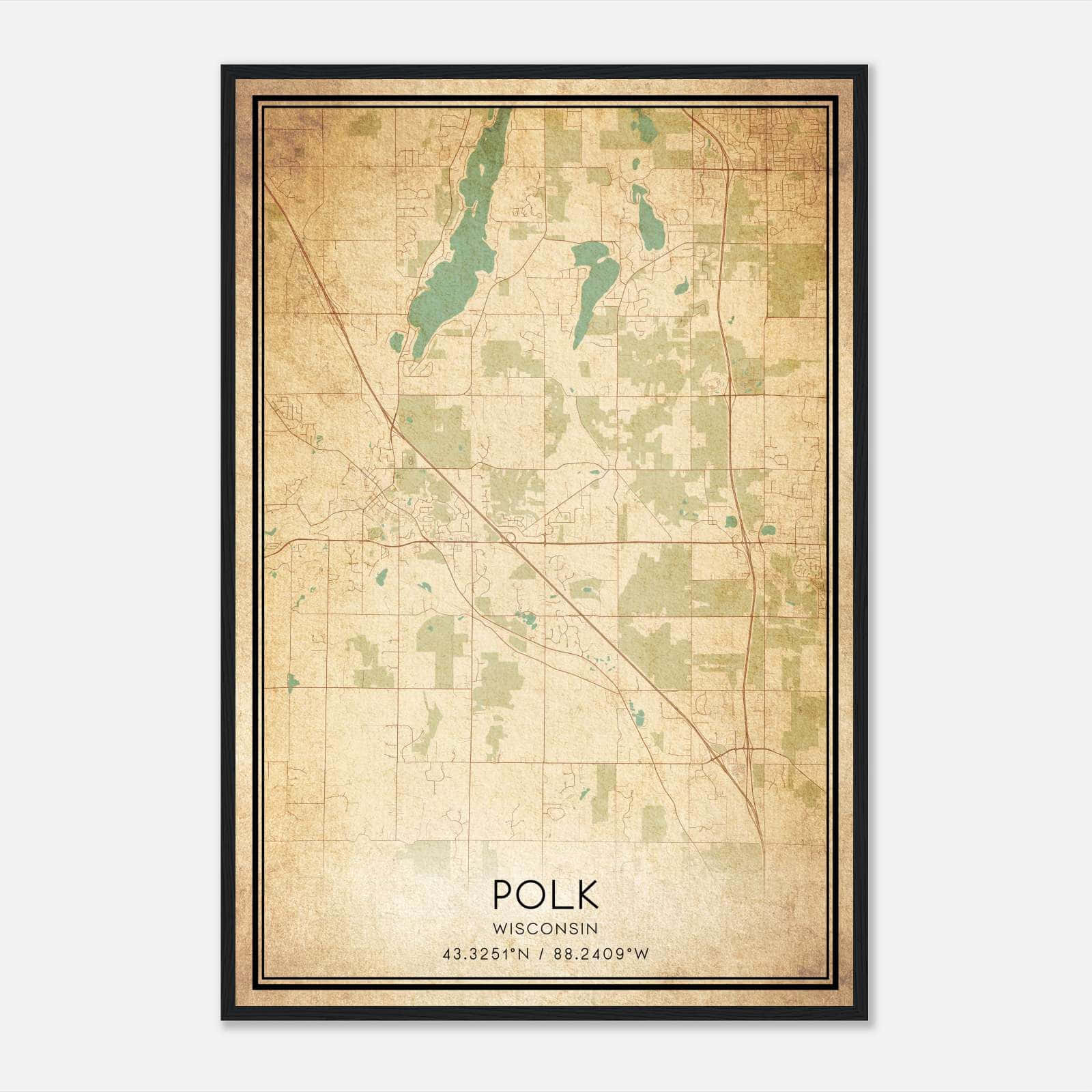 Vintage Polk Wisconsin Map Poster, Polk WI City Road Wall Art Print Vintage Polk Wisconsin Map Poster, Polk WI City Road Wall Art Print