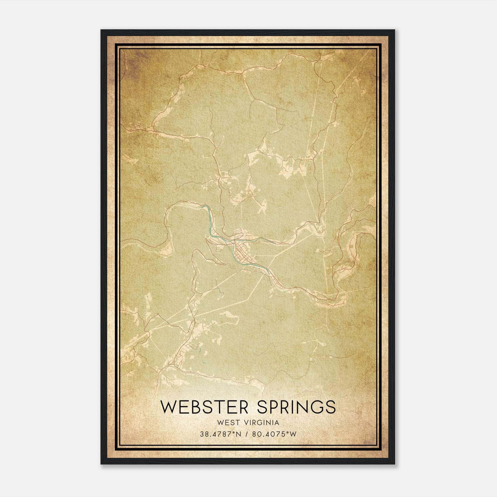 Vintage Webster Springs West Virginia Map Poster, Webster Springs WV City Road Wall Art Print Vintage Webster Springs West Virginia Map Poster, Webster Springs WV City Road Wall Art Print