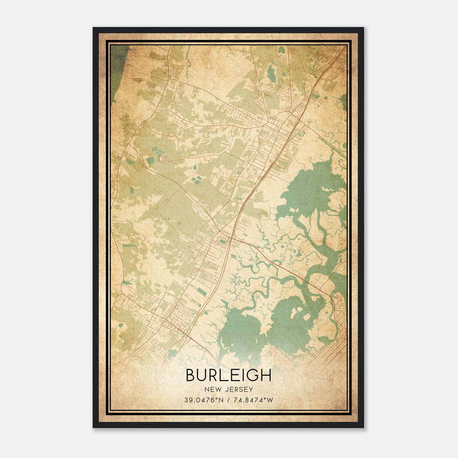 Vintage Burleigh New Jersey Map Poster, Burleigh NJ City Road Wall Art Print Vintage Burleigh New Jersey Map Poster, Burleigh NJ City Road Wall Art Print
