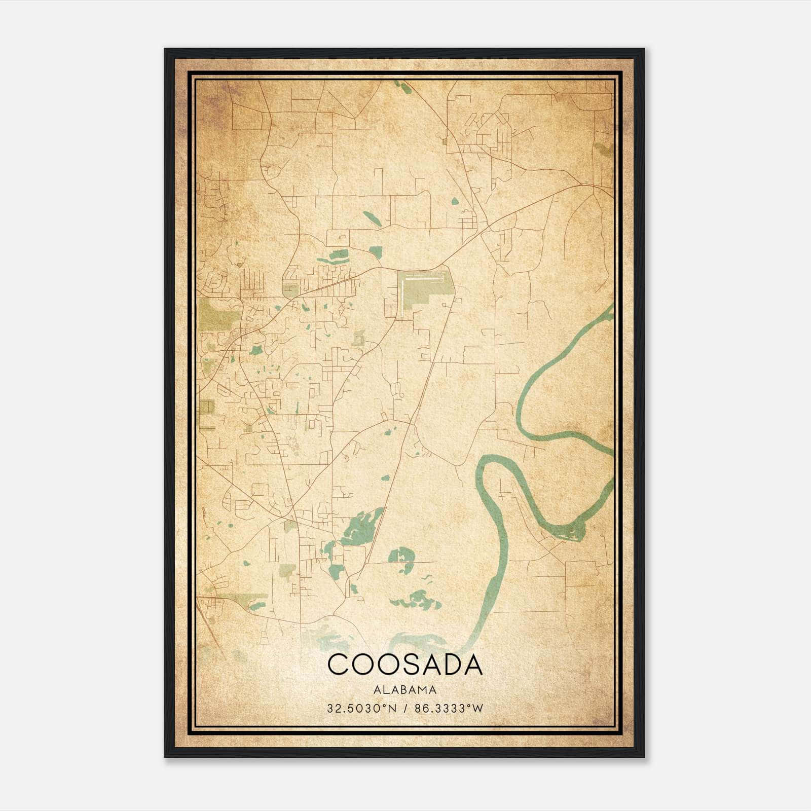 Vintage Coosada Alabama Map Poster, Coosada AL City Road Wall Art Print Vintage Coosada Alabama Map Poster, Coosada AL City Road Wall Art Print