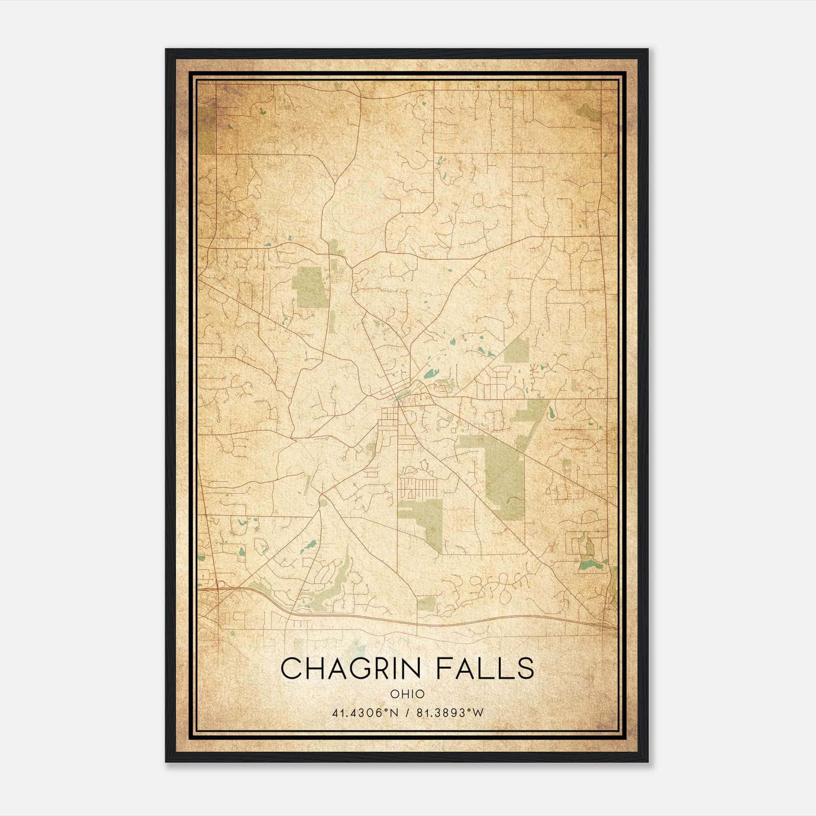 Vintage Chagrin Falls Ohio Map Poster, Chagrin Falls OH City Road Wall Art Print Vintage Chagrin Falls Ohio Map Poster, Chagrin Falls OH City Road Wall Art Print