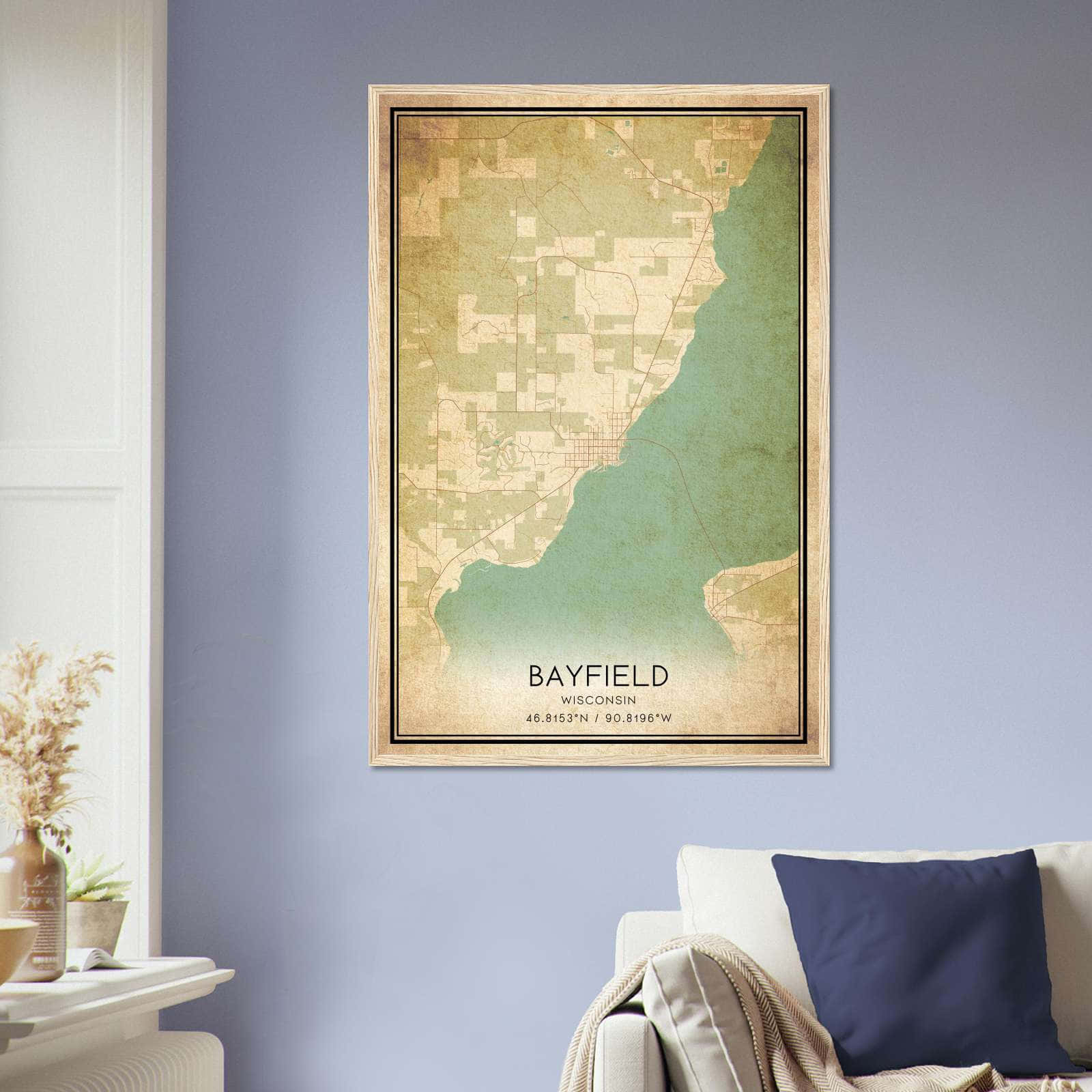Vintage Bayfield Wisconsin Map Poster, Bayfield WI City Road Wall Art Print