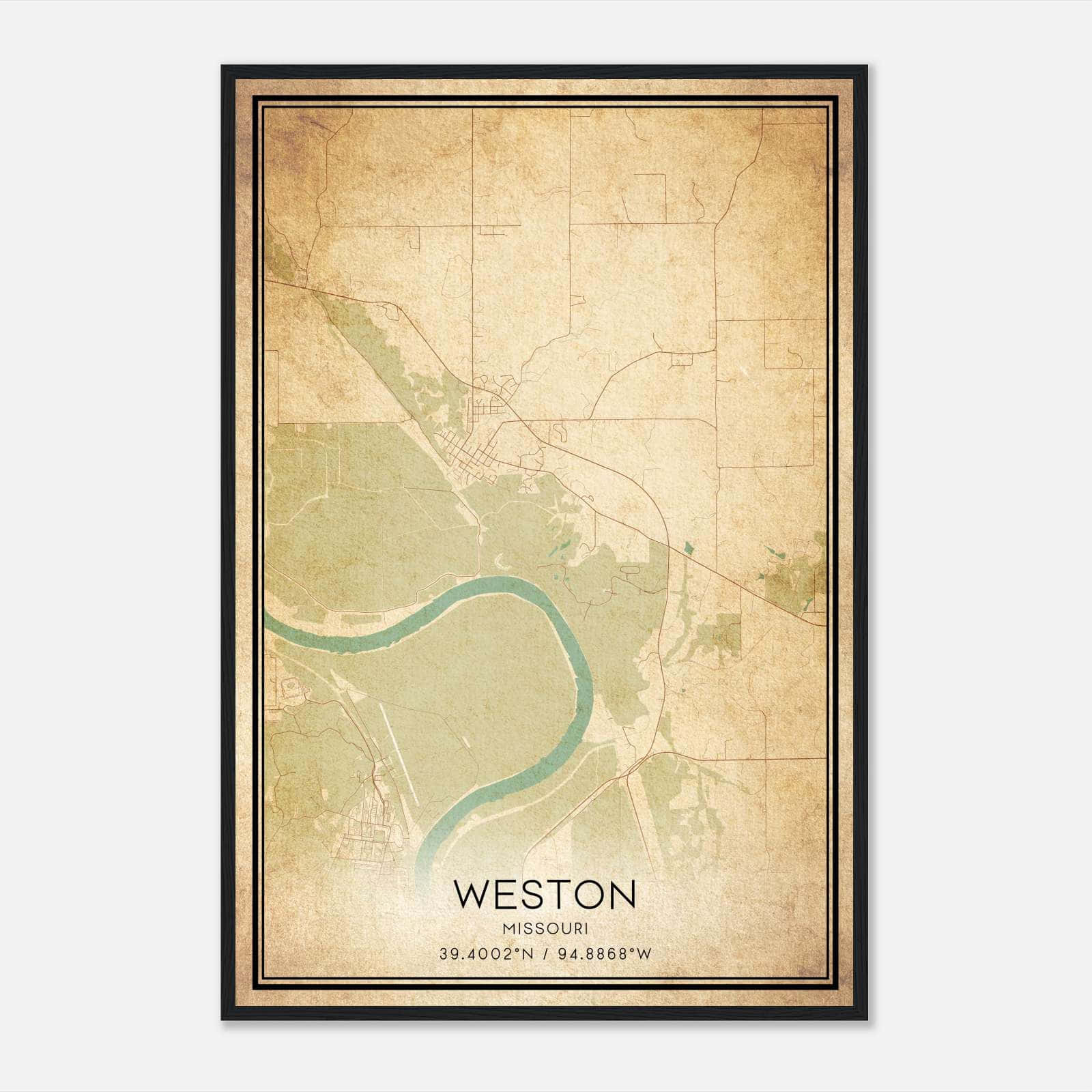 Vintage Weston Missouri Map Poster, Weston MO City Road Wall Art Print Vintage Weston Missouri Map Poster, Weston MO City Road Wall Art Print
