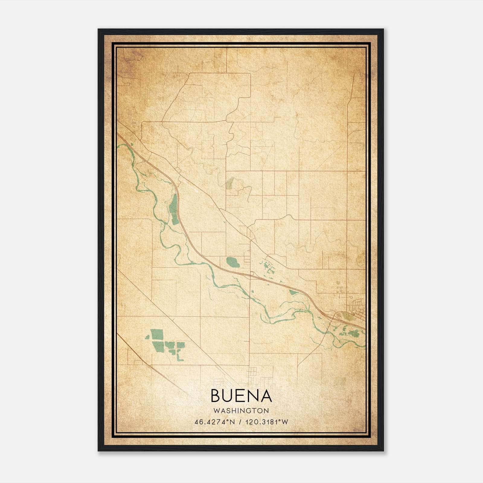 Vintage Buena Washington Map Poster, Buena WA City Road Wall Art Print Vintage Buena Washington Map Poster, Buena WA City Road Wall Art Print