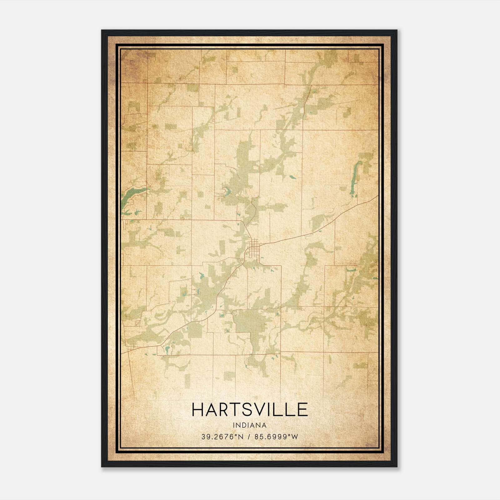 Vintage Hartsville Indiana Map Poster, Hartsville IN City Road Wall Art Print Vintage Hartsville Indiana Map Poster, Hartsville IN City Road Wall Art Print