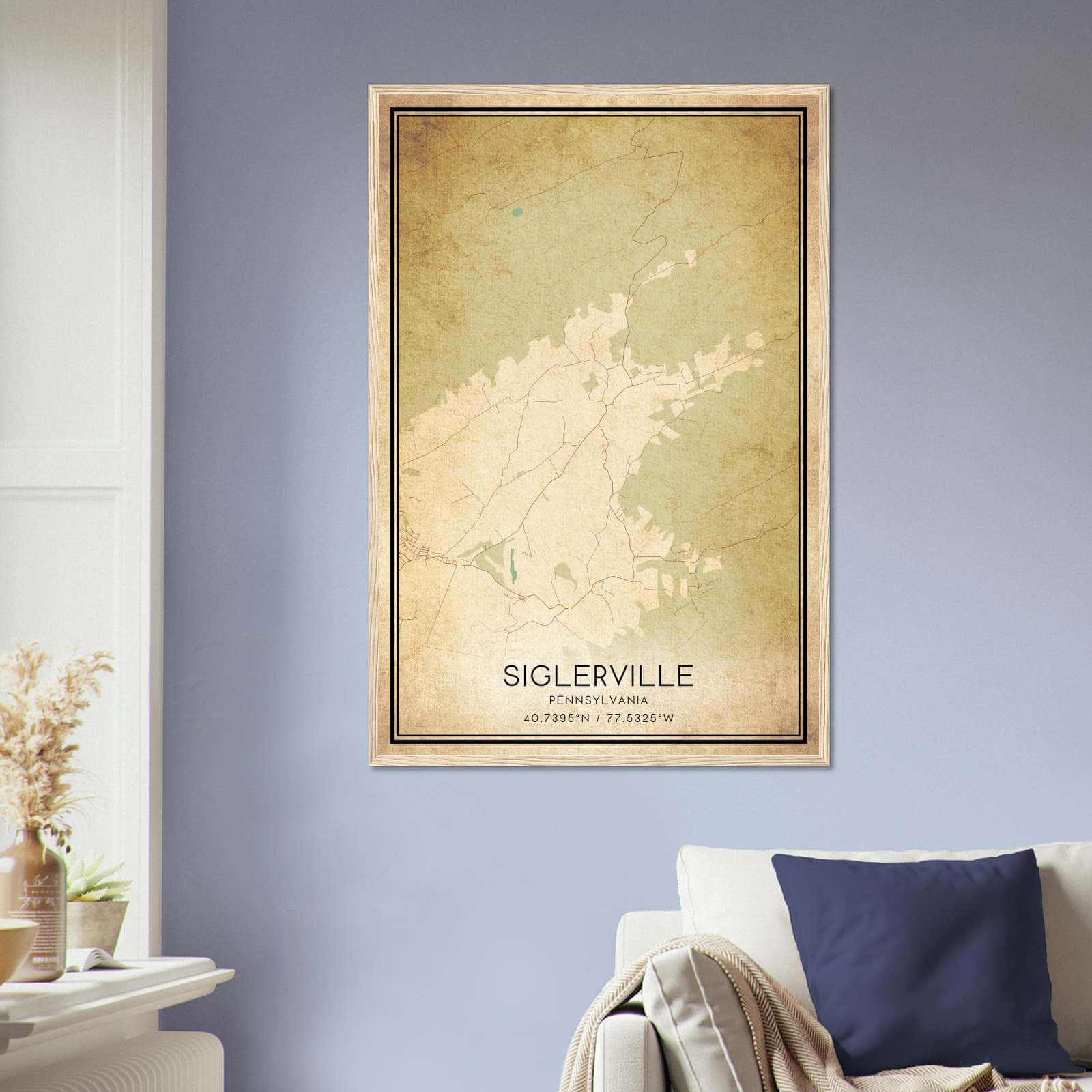 Vintage Siglerville Pennsylvania Map Poster, Siglerville PA City Road Wall Art Print