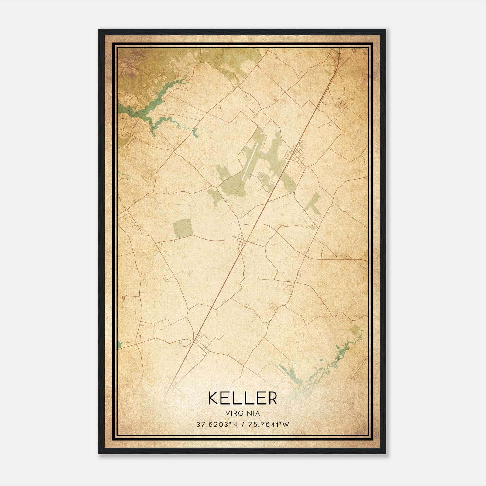 Vintage Keller Virginia Map Poster, Keller VA City Road Wall Art Print Vintage Keller Virginia Map Poster, Keller VA City Road Wall Art Print