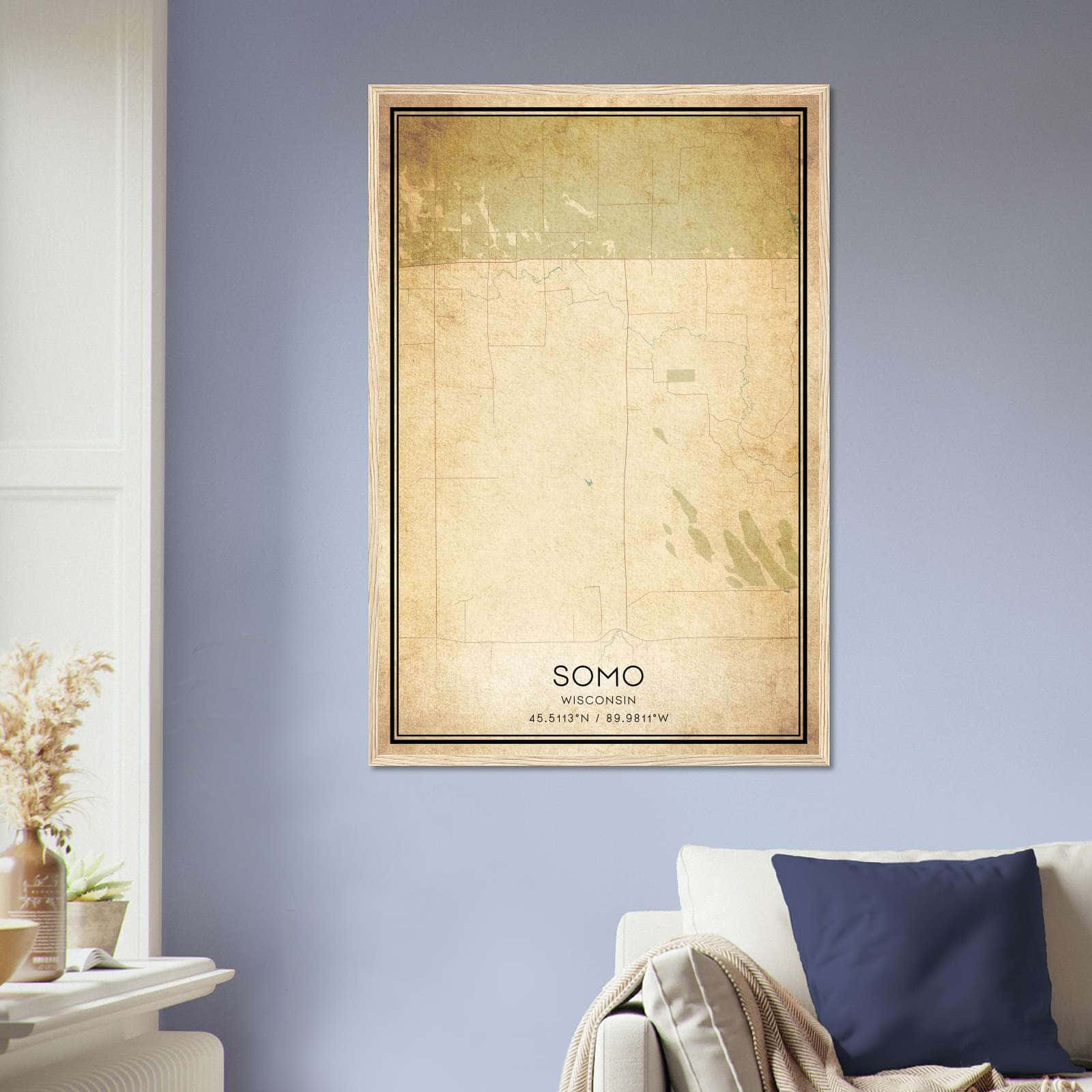 Vintage Somo Wisconsin Map Poster, Somo WI City Road Wall Art Print