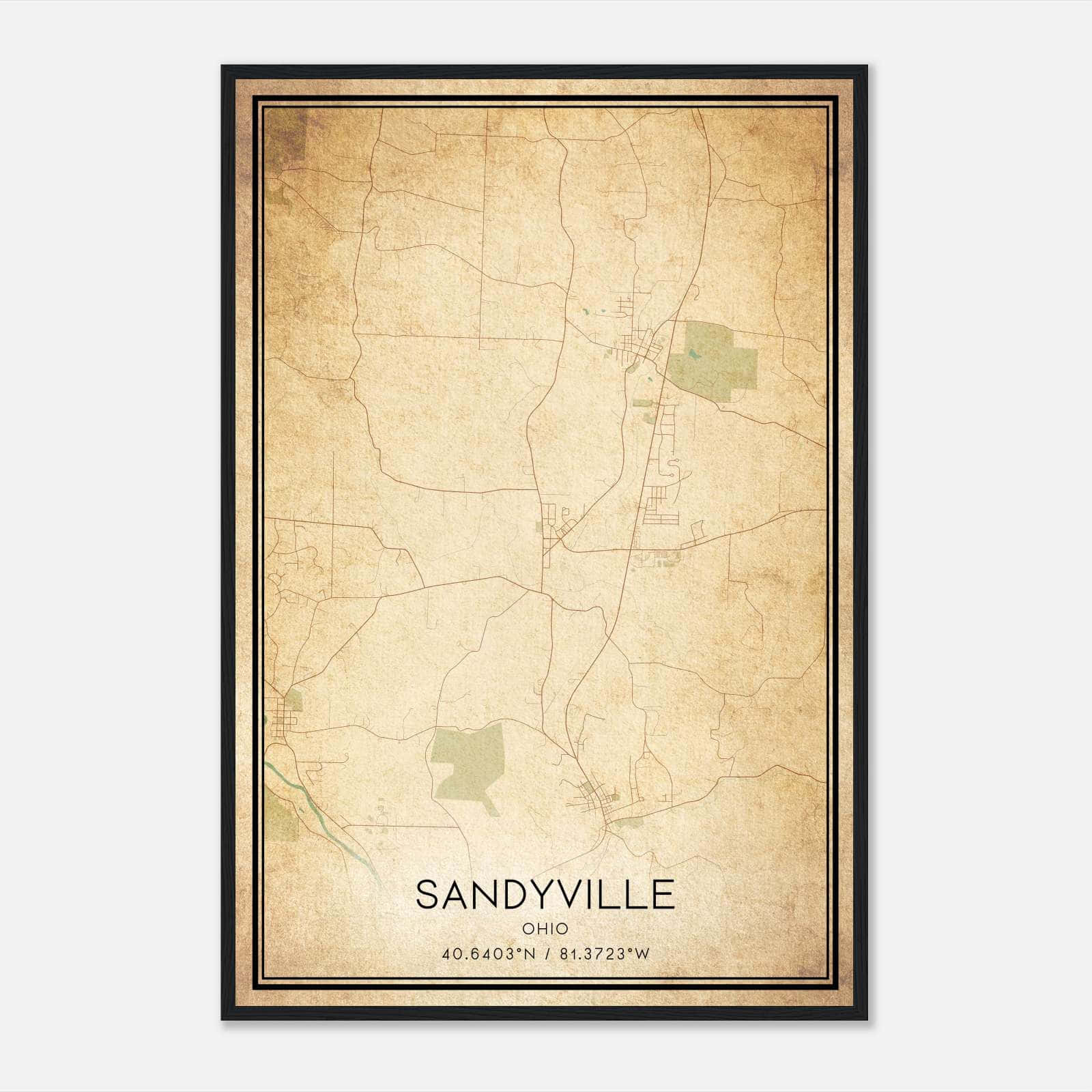Vintage Sandyville Ohio Map Poster, Sandyville OH City Road Wall Art Print Vintage Sandyville Ohio Map Poster, Sandyville OH City Road Wall Art Print