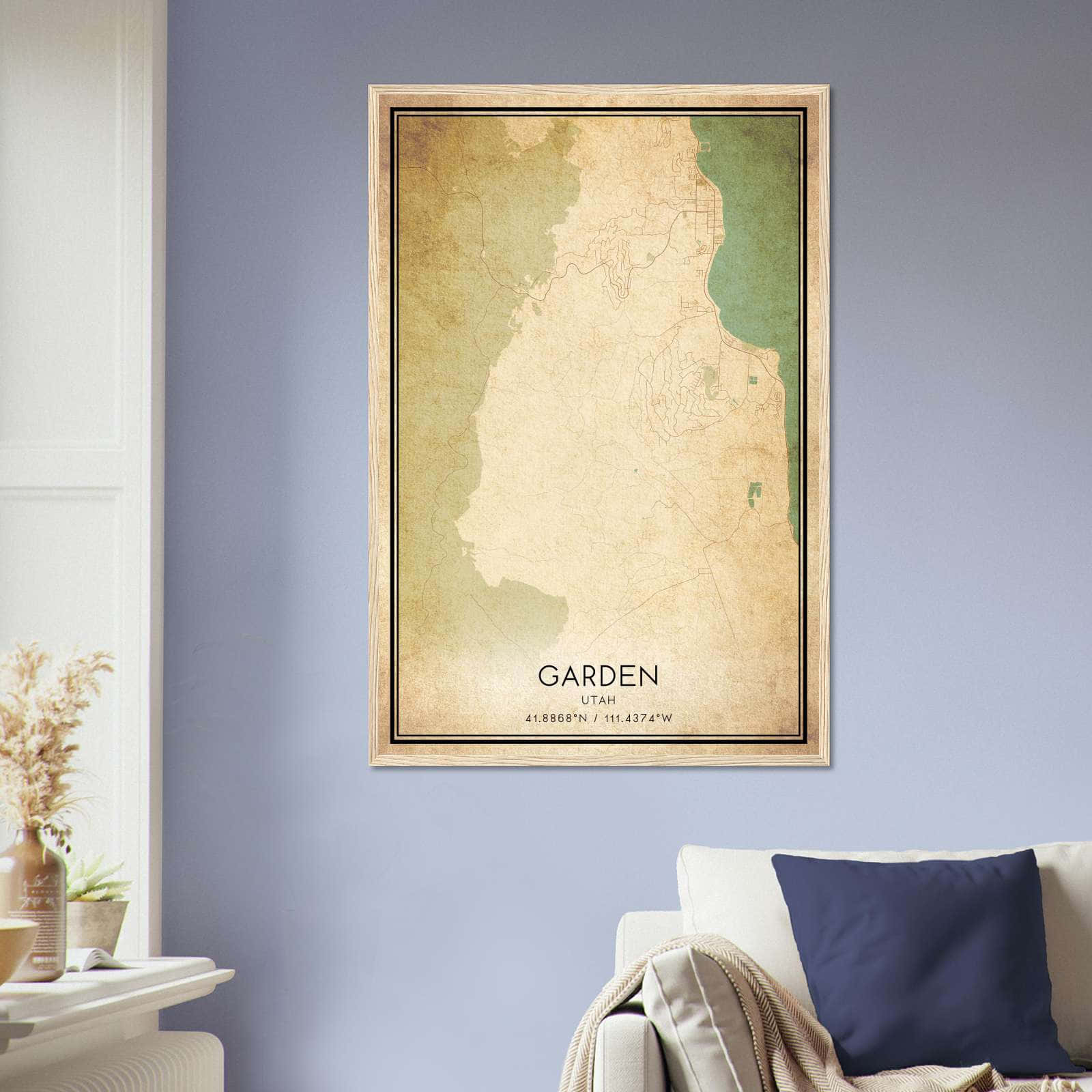 Vintage Garden Utah Map Poster, Garden UT City Road Wall Art Print