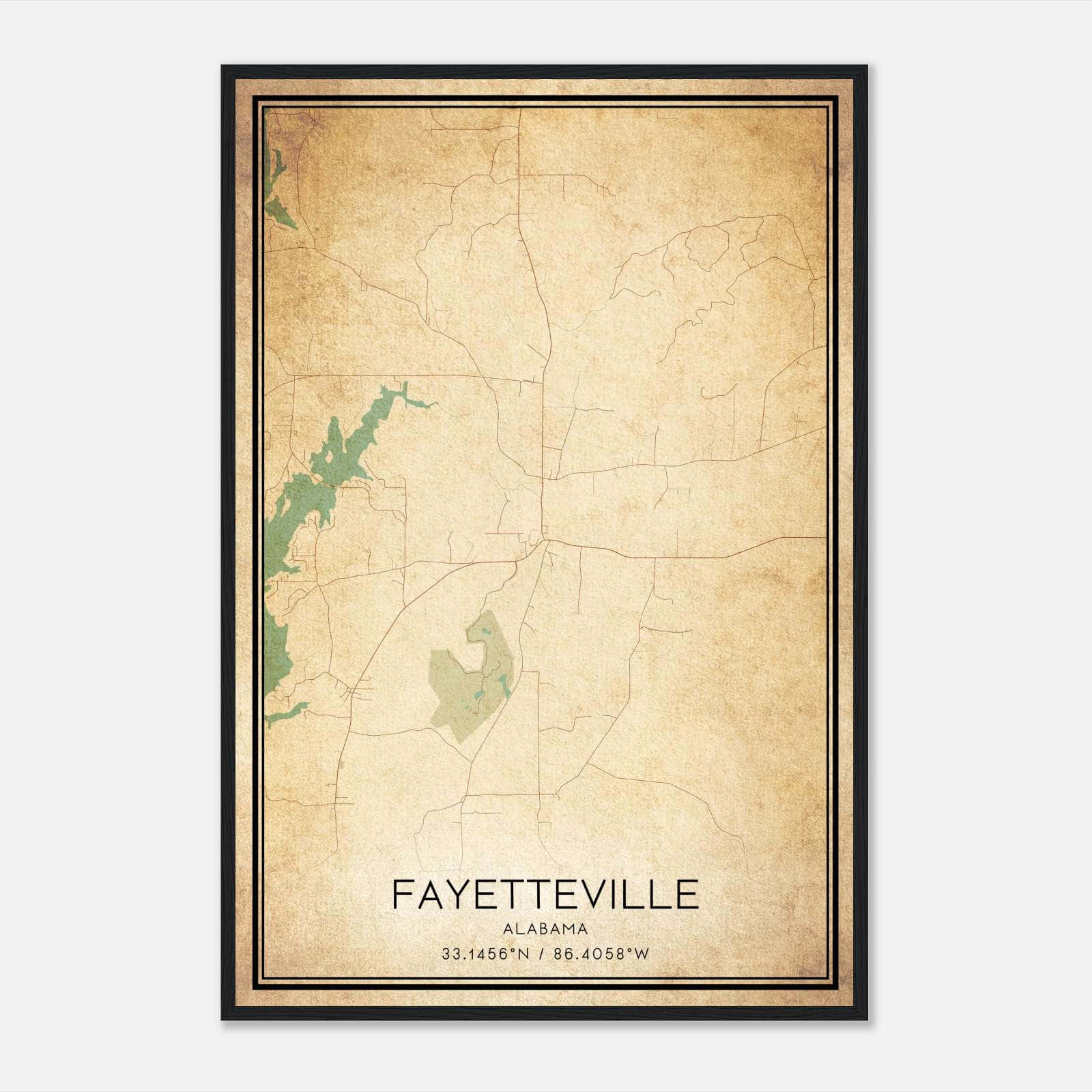 Vintage Fayetteville Alabama Map Poster, Fayetteville AL City Road Wall Art Print Vintage Fayetteville Alabama Map Poster, Fayetteville AL City Road Wall Art Print