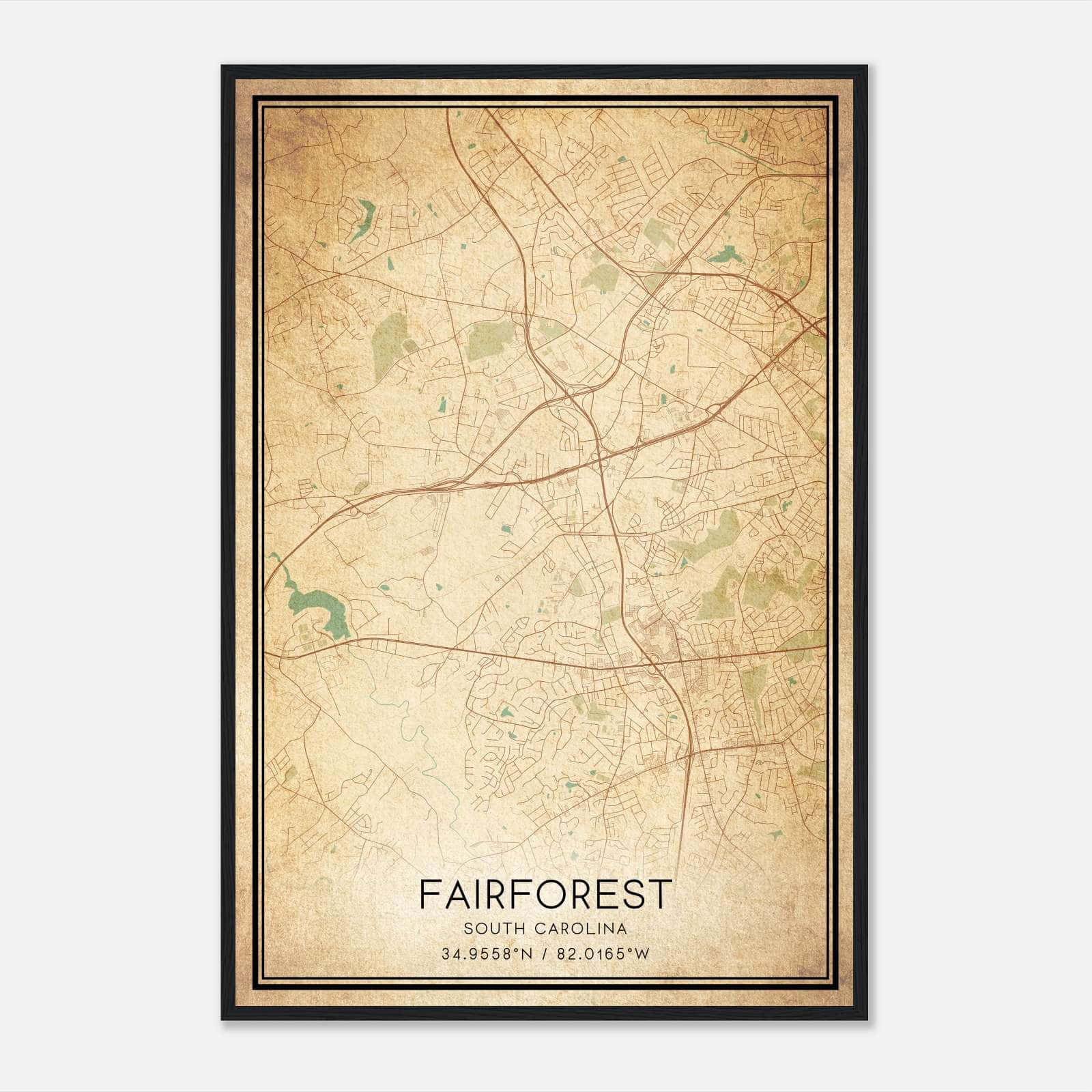 Vintage Fairforest South Carolina Map Poster, Fairforest SC City Road Wall Art Print Vintage Fairforest South Carolina Map Poster, Fairforest SC City Road Wall Art Print