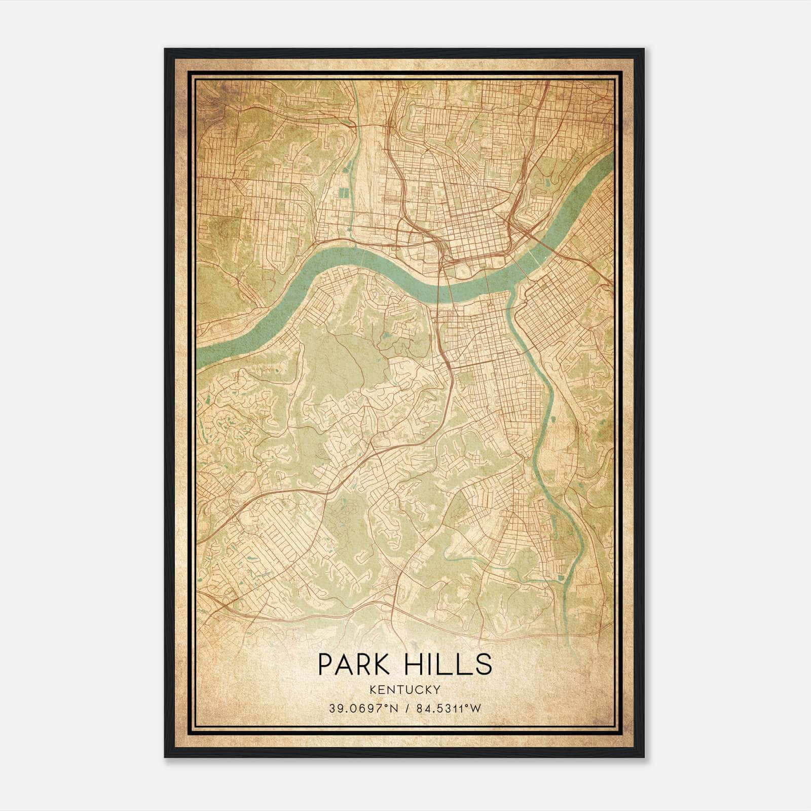 Vintage Park Hills Kentucky Map Poster, Park Hills KY City Road Wall Art Print Vintage Park Hills Kentucky Map Poster, Park Hills KY City Road Wall Art Print