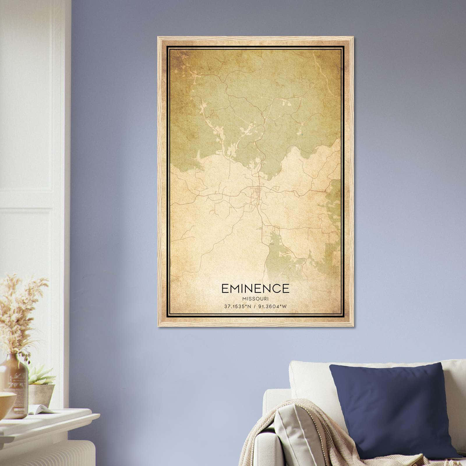 Vintage Eminence Missouri Map Poster, Eminence MO City Road Wall Art Print