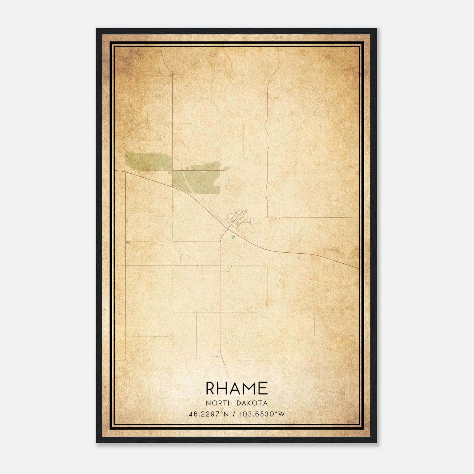 Vintage Rhame North Dakota Map Poster, Rhame ND City Road Wall Art Print Vintage Rhame North Dakota Map Poster, Rhame ND City Road Wall Art Print