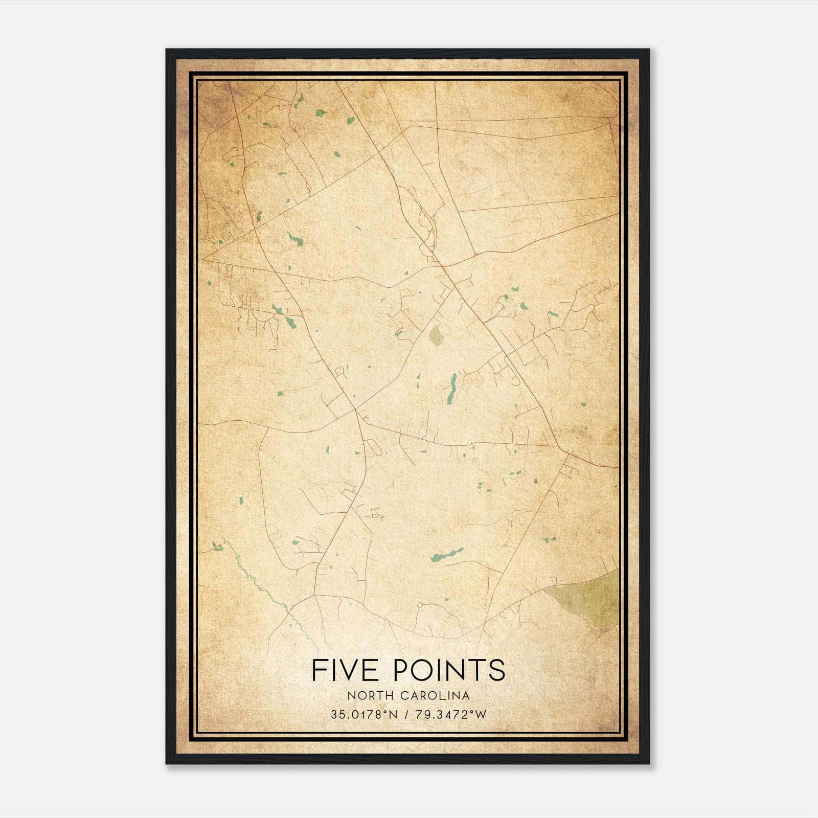 Vintage Five Points North Carolina Map Poster, Five Points NC City Road Wall Art Print Vintage Five Points North Carolina Map Poster, Five Points NC City Road Wall Art Print