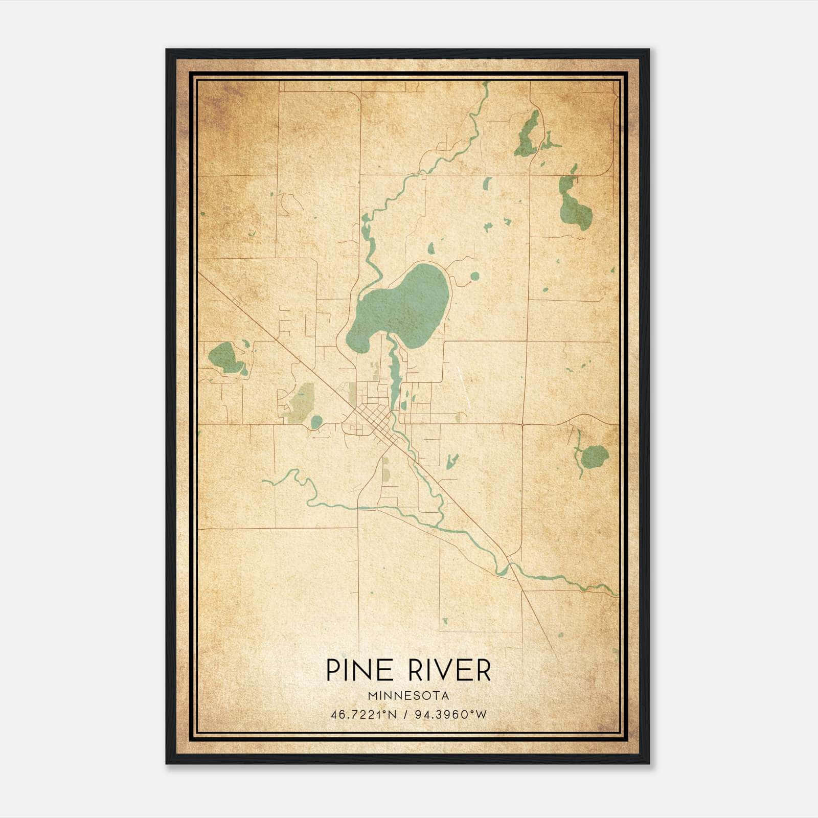 Vintage Pine River Minnesota Map Poster, Pine River MN City Road Wall Art Print Vintage Pine River Minnesota Map Poster, Pine River MN City Road Wall Art Print