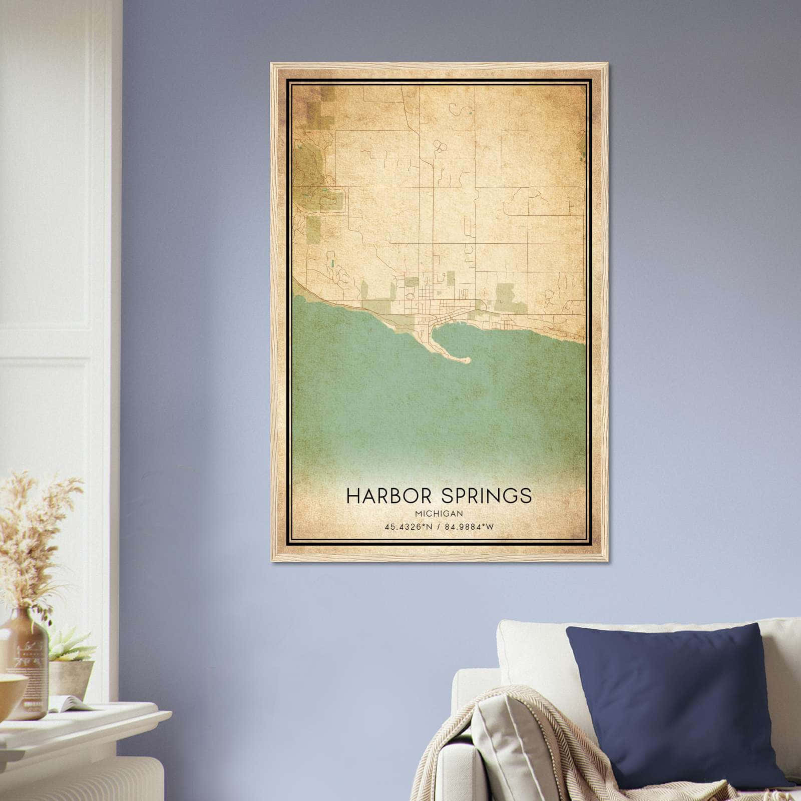 Vintage Harbor Springs Michigan Map Poster, Harbor Springs MI City Road Wall Art Print