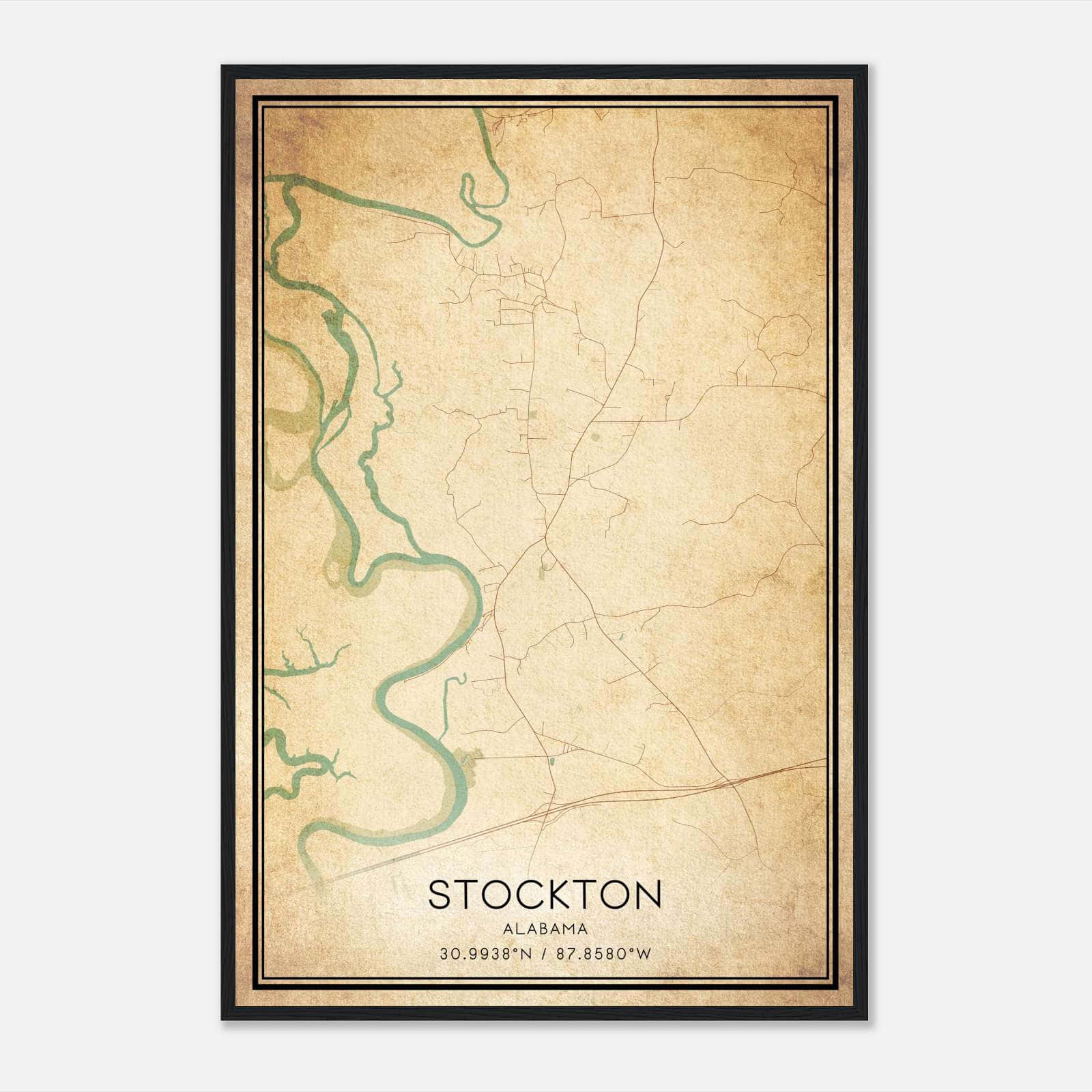Vintage Stockton Alabama Map Poster, Stockton AL City Road Wall Art Print Vintage Stockton Alabama Map Poster, Stockton AL City Road Wall Art Print