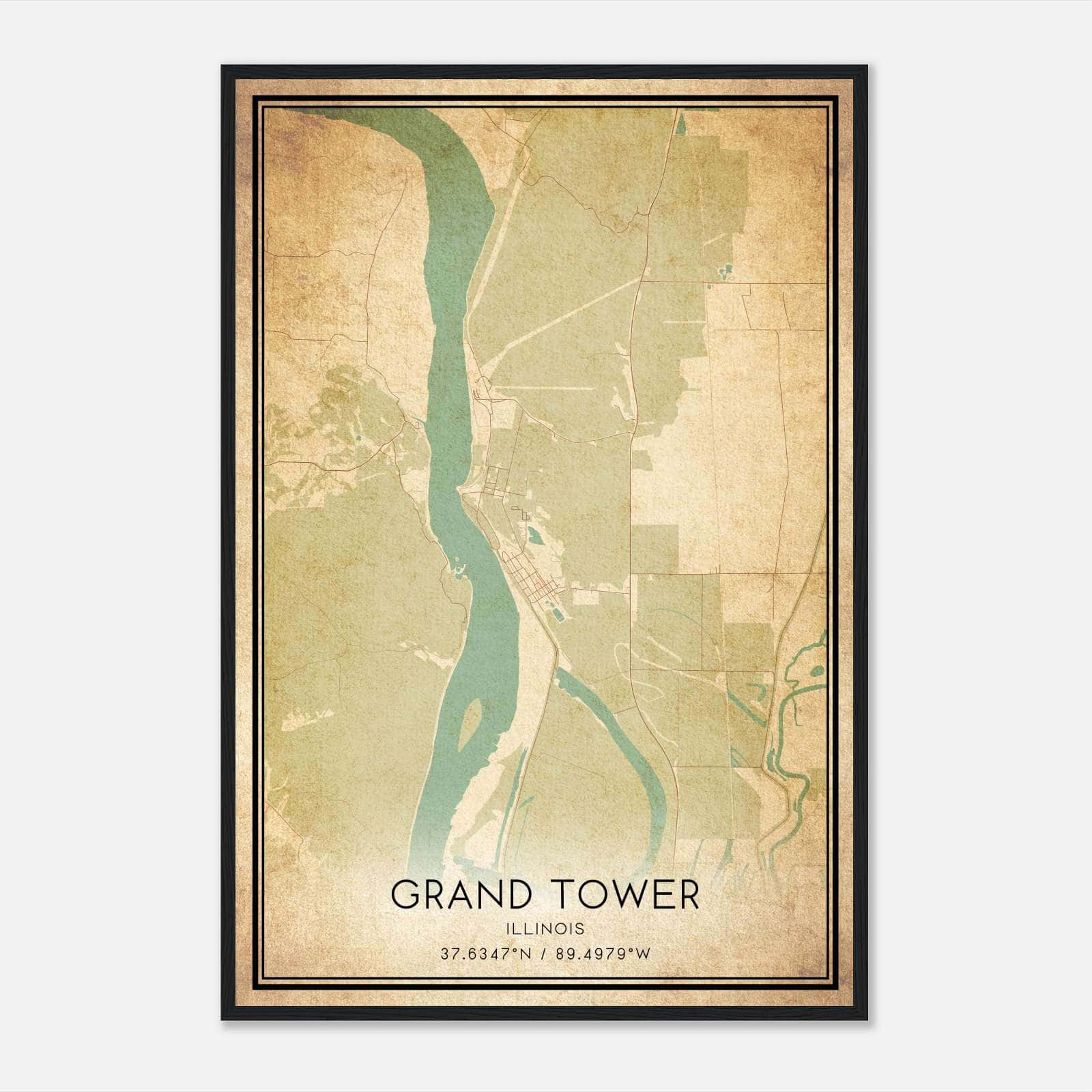Vintage Grand Tower Illinois Map Poster, Grand Tower IL City Road Wall Art Print Vintage Grand Tower Illinois Map Poster, Grand Tower IL City Road Wall Art Print