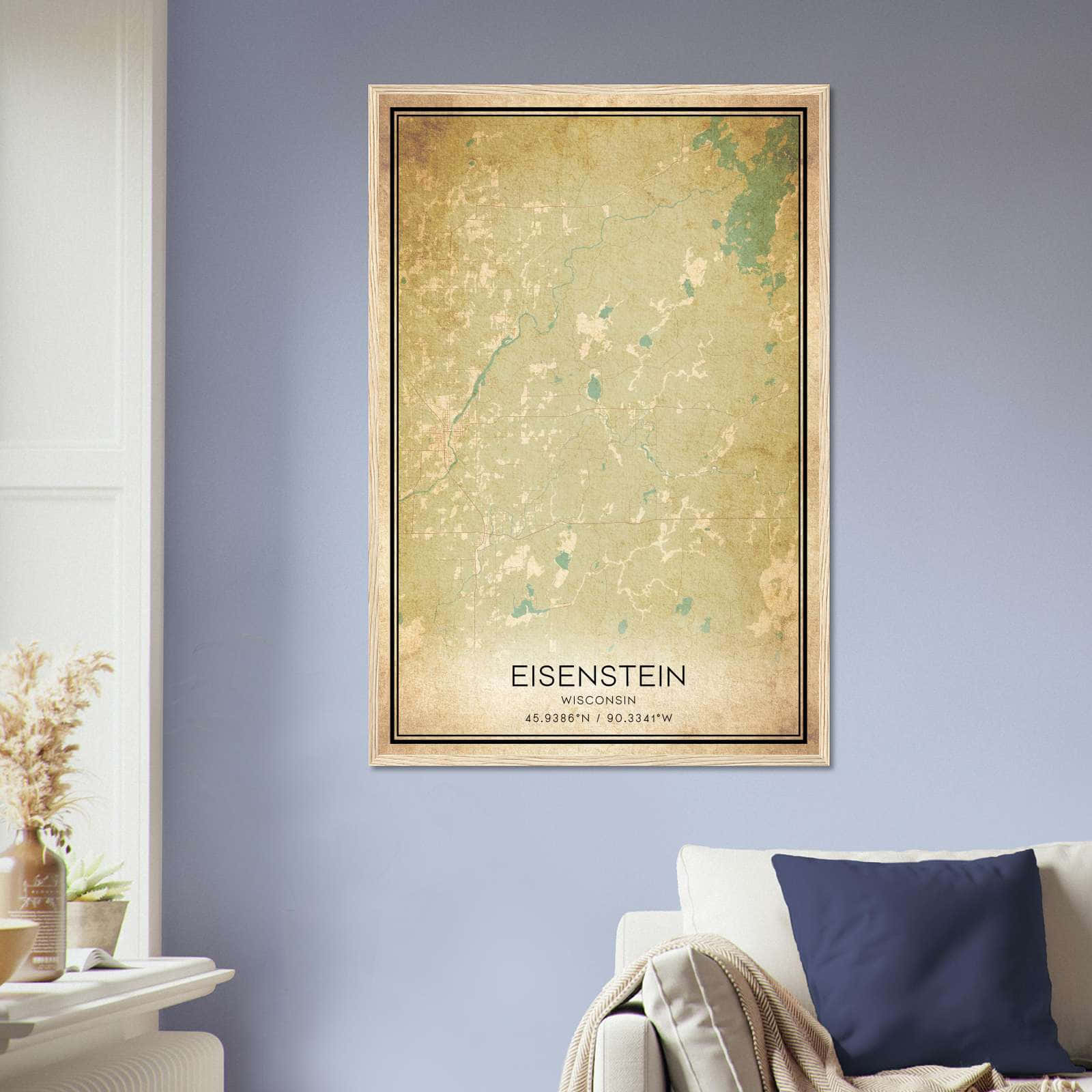 Vintage Eisenstein Wisconsin Map Poster, Eisenstein WI City Road Wall Art Print