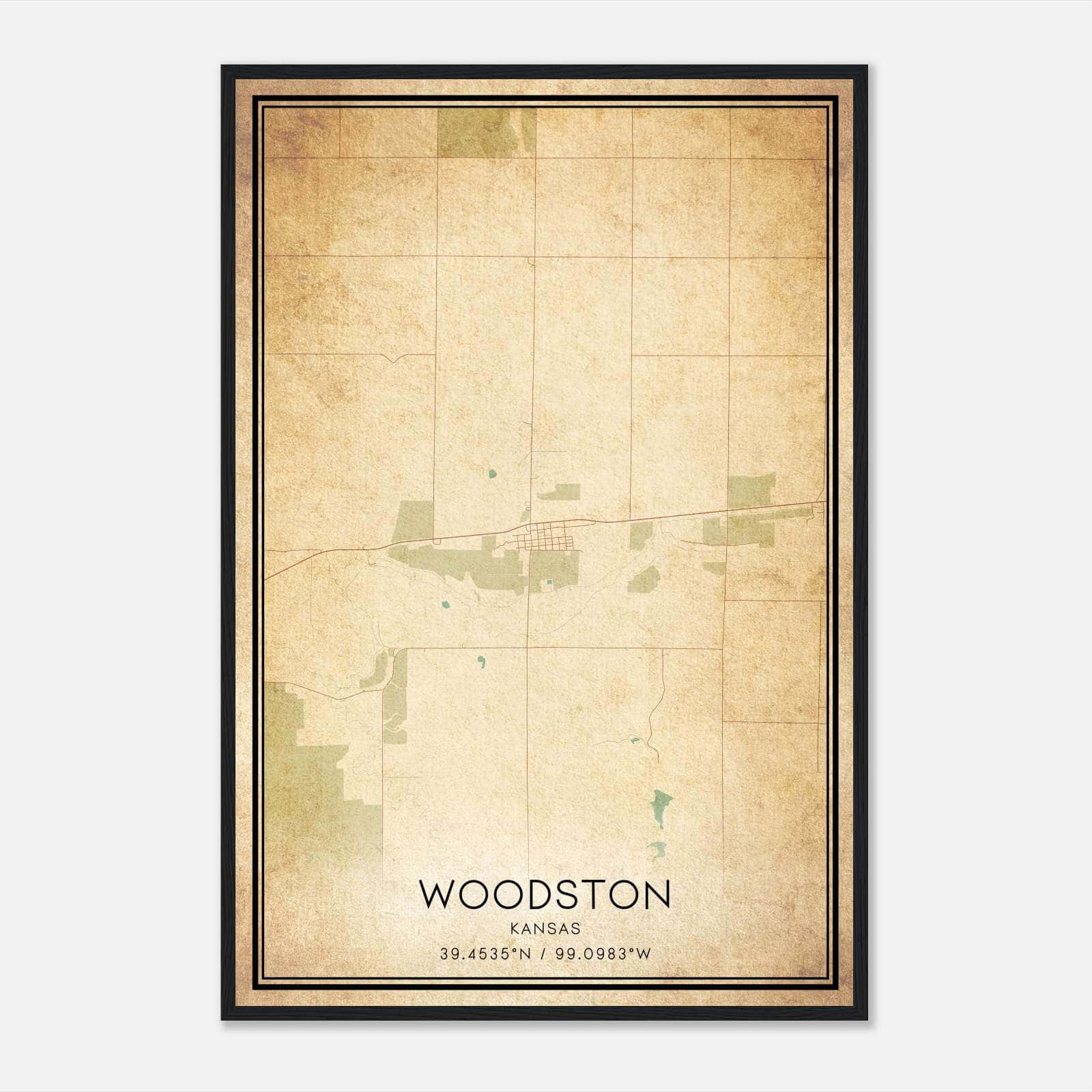 Vintage Woodston Kansas Map Poster, Woodston KS City Road Wall Art Print Vintage Woodston Kansas Map Poster, Woodston KS City Road Wall Art Print