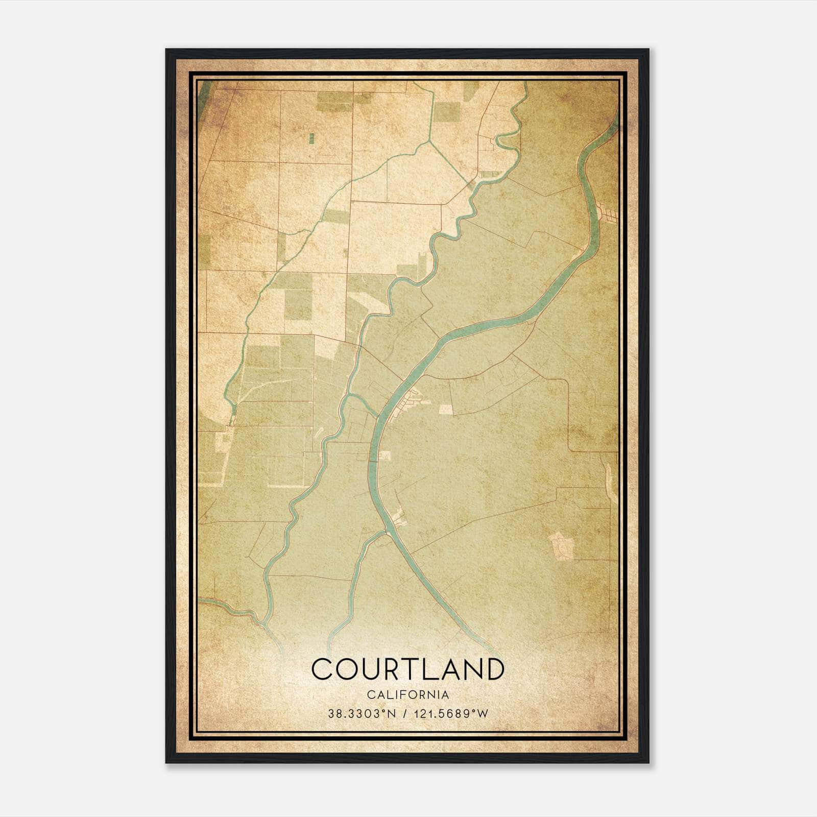 Vintage Courtland California Map Poster, Courtland CA City Road Wall Art Print Vintage Courtland California Map Poster, Courtland CA City Road Wall Art Print