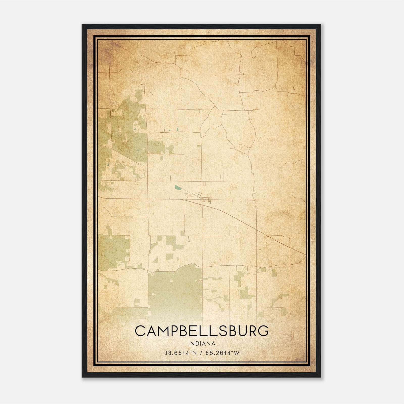 Vintage Campbellsburg Indiana Map Poster, Campbellsburg IN City Road Wall Art Print Vintage Campbellsburg Indiana Map Poster, Campbellsburg IN City Road Wall Art Print