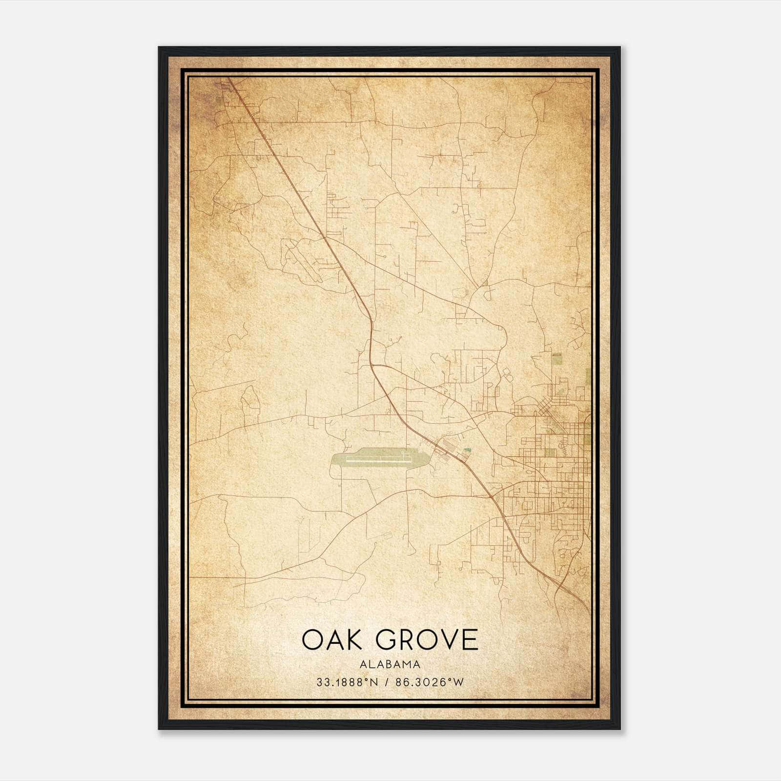 Vintage Oak Grove Alabama Map Poster, Oak Grove AL City Road Wall Art Print Vintage Oak Grove Alabama Map Poster, Oak Grove AL City Road Wall Art Print