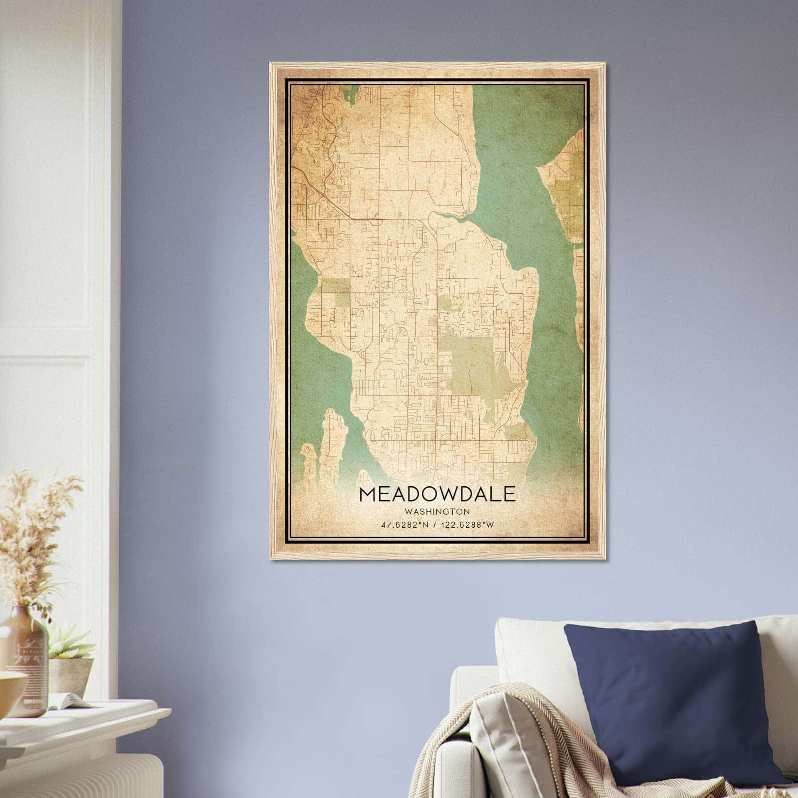 Vintage Meadowdale Washington Map Poster, Meadowdale WA City Road Wall Art Print