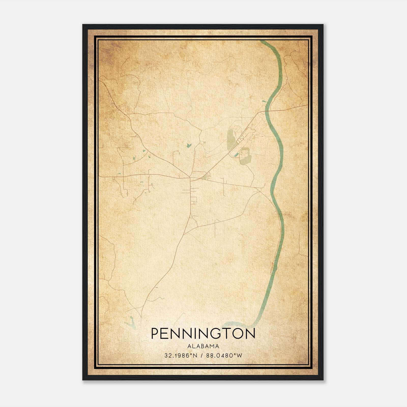 Vintage Pennington Alabama Map Poster, Pennington AL City Road Wall Art Print Vintage Pennington Alabama Map Poster, Pennington AL City Road Wall Art Print