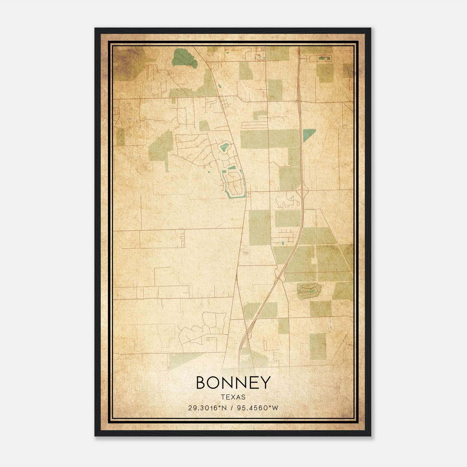 Vintage Bonney Texas Map Poster, Bonney TX City Road Wall Art Print Vintage Bonney Texas Map Poster, Bonney TX City Road Wall Art Print