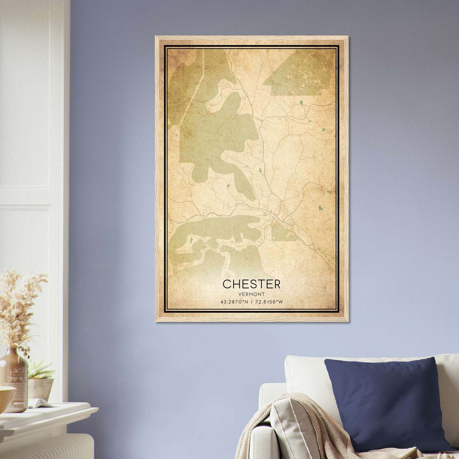 Vintage Chester Vermont Map Poster, Chester VT City Road Wall Art Print