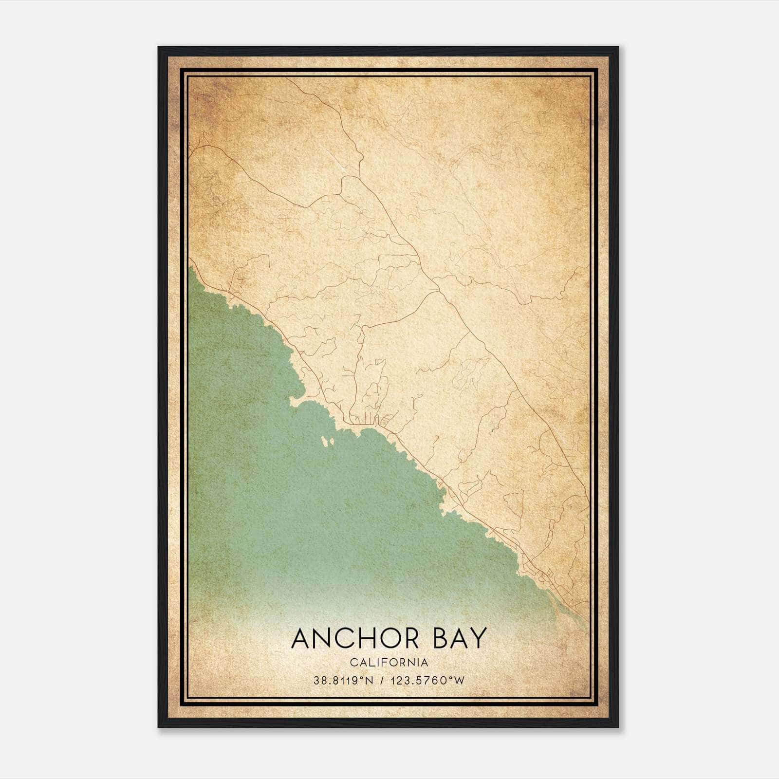 Vintage Anchor Bay California Map Poster, Anchor Bay CA City Road Wall Art Print Vintage Anchor Bay California Map Poster, Anchor Bay CA City Road Wall Art Print