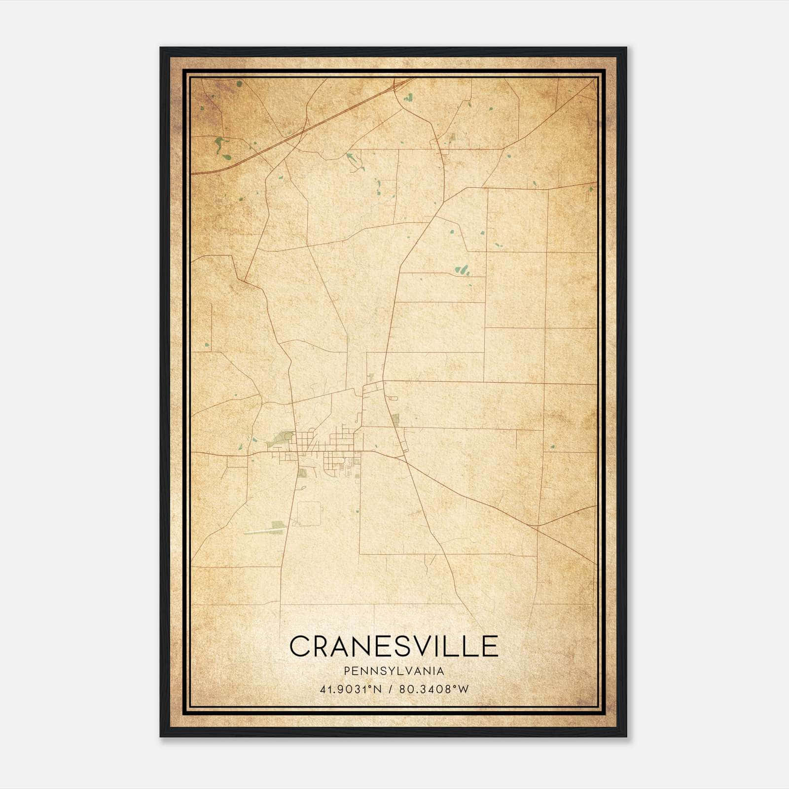 Vintage Cranesville Pennsylvania Map Poster, Cranesville PA City Road Wall Art Print Vintage Cranesville Pennsylvania Map Poster, Cranesville PA City Road Wall Art Print