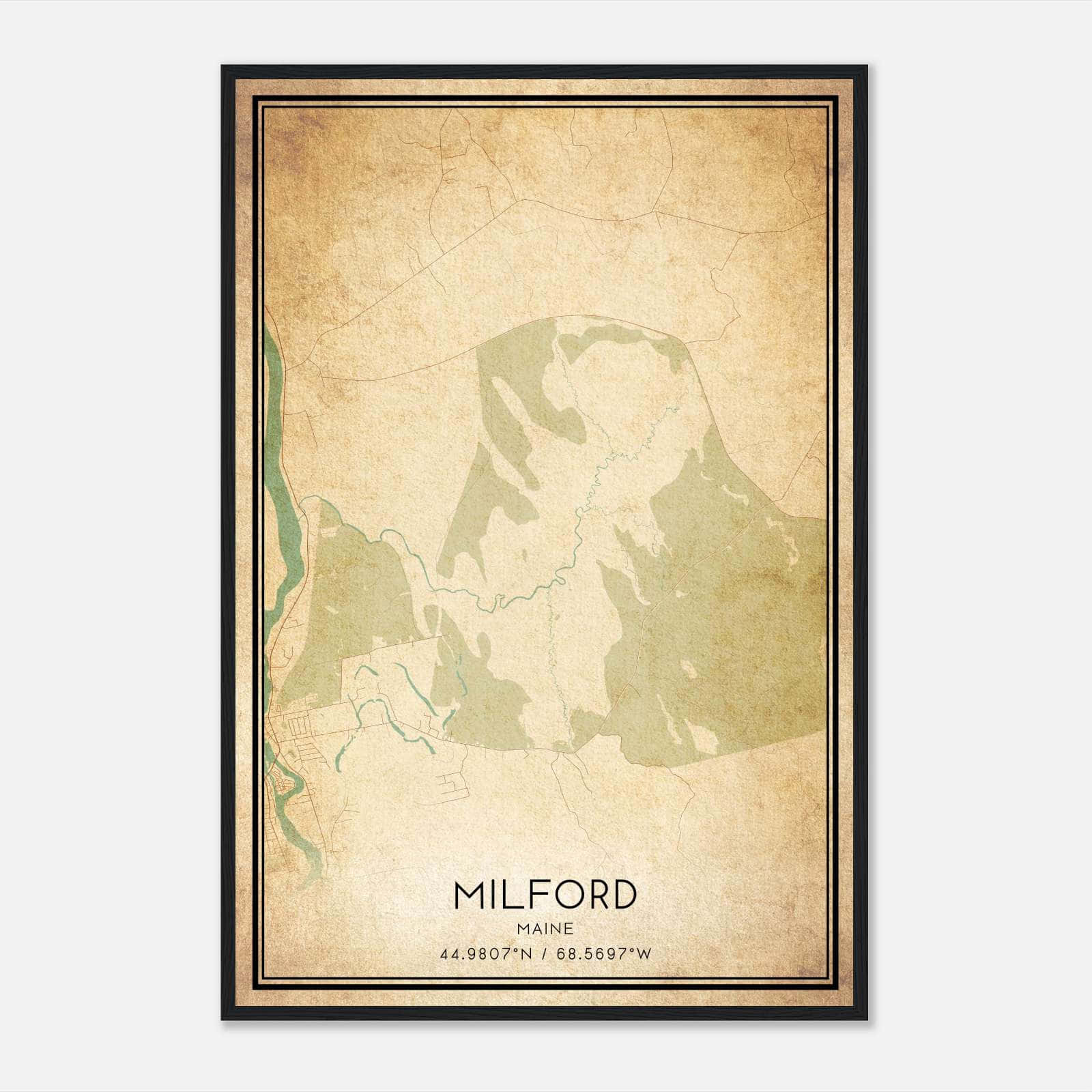 Vintage Milford Maine Map Poster, Milford ME City Road Wall Art Print Vintage Milford Maine Map Poster, Milford ME City Road Wall Art Print