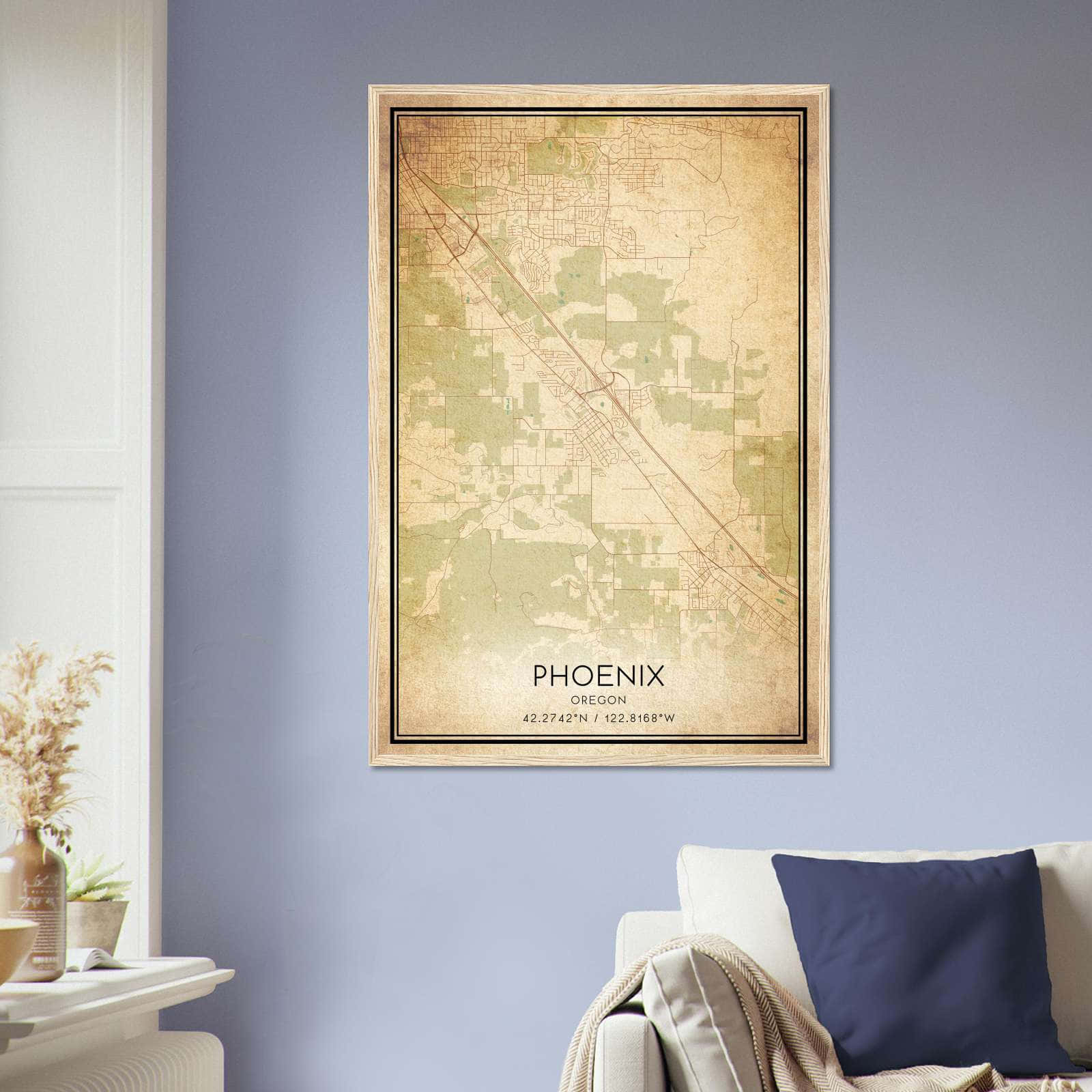 Vintage Phoenix Oregon Map Poster, Phoenix OR City Road Wall Art Print