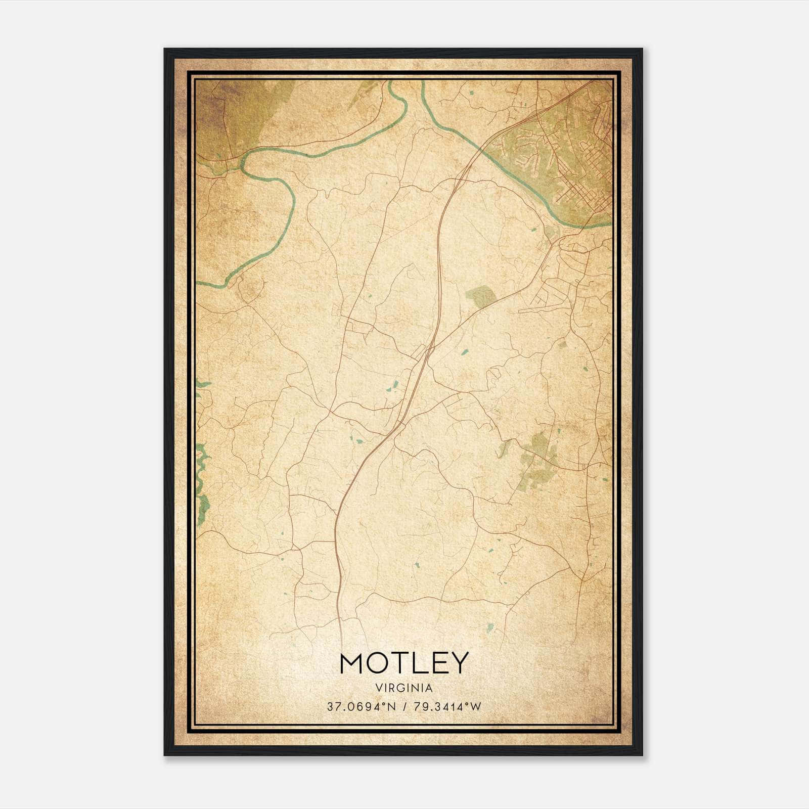 Vintage Motley Virginia Map Poster, Motley VA City Road Wall Art Print Vintage Motley Virginia Map Poster, Motley VA City Road Wall Art Print
