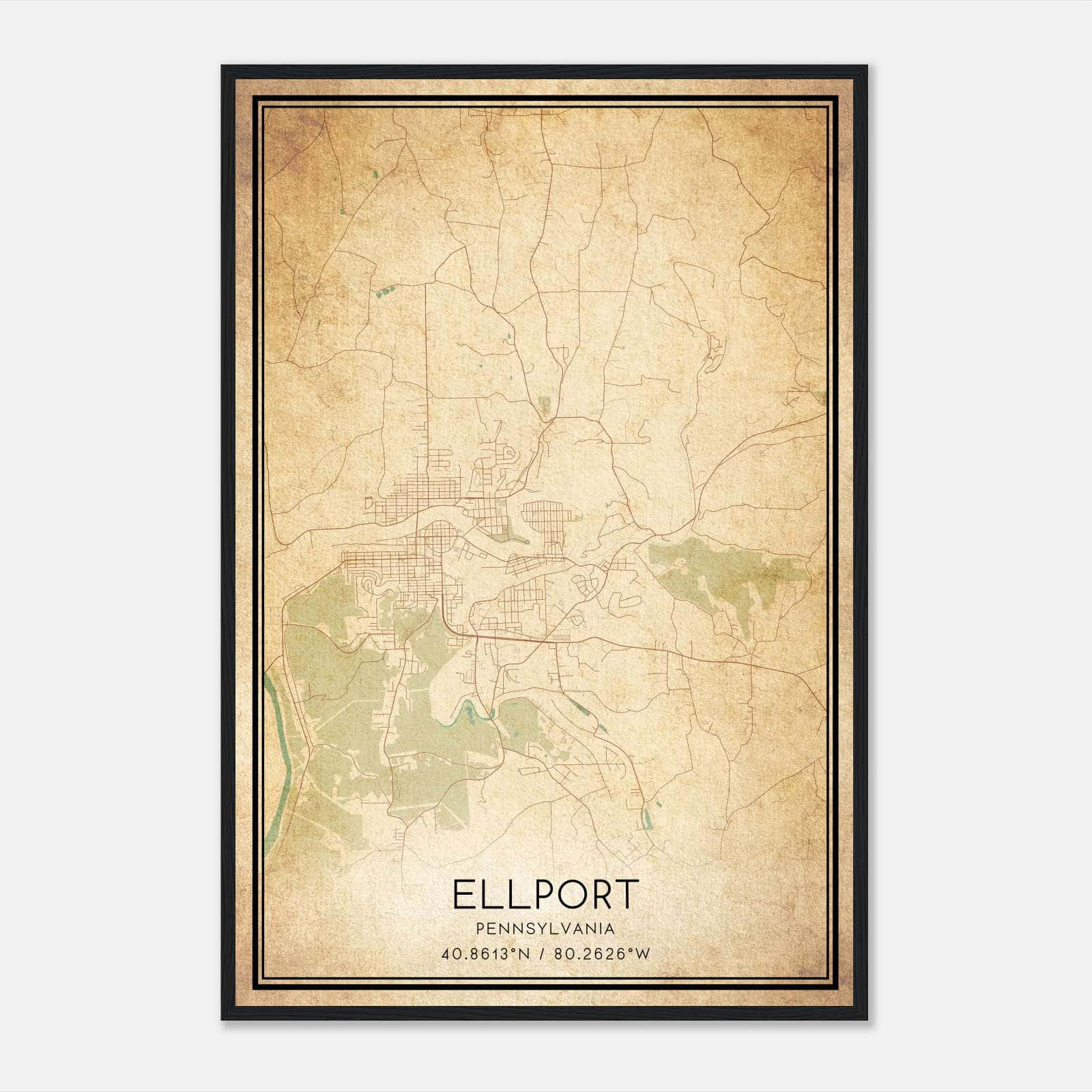 Vintage Ellport Pennsylvania Map Poster, Ellport PA City Road Wall Art Print Vintage Ellport Pennsylvania Map Poster, Ellport PA City Road Wall Art Print