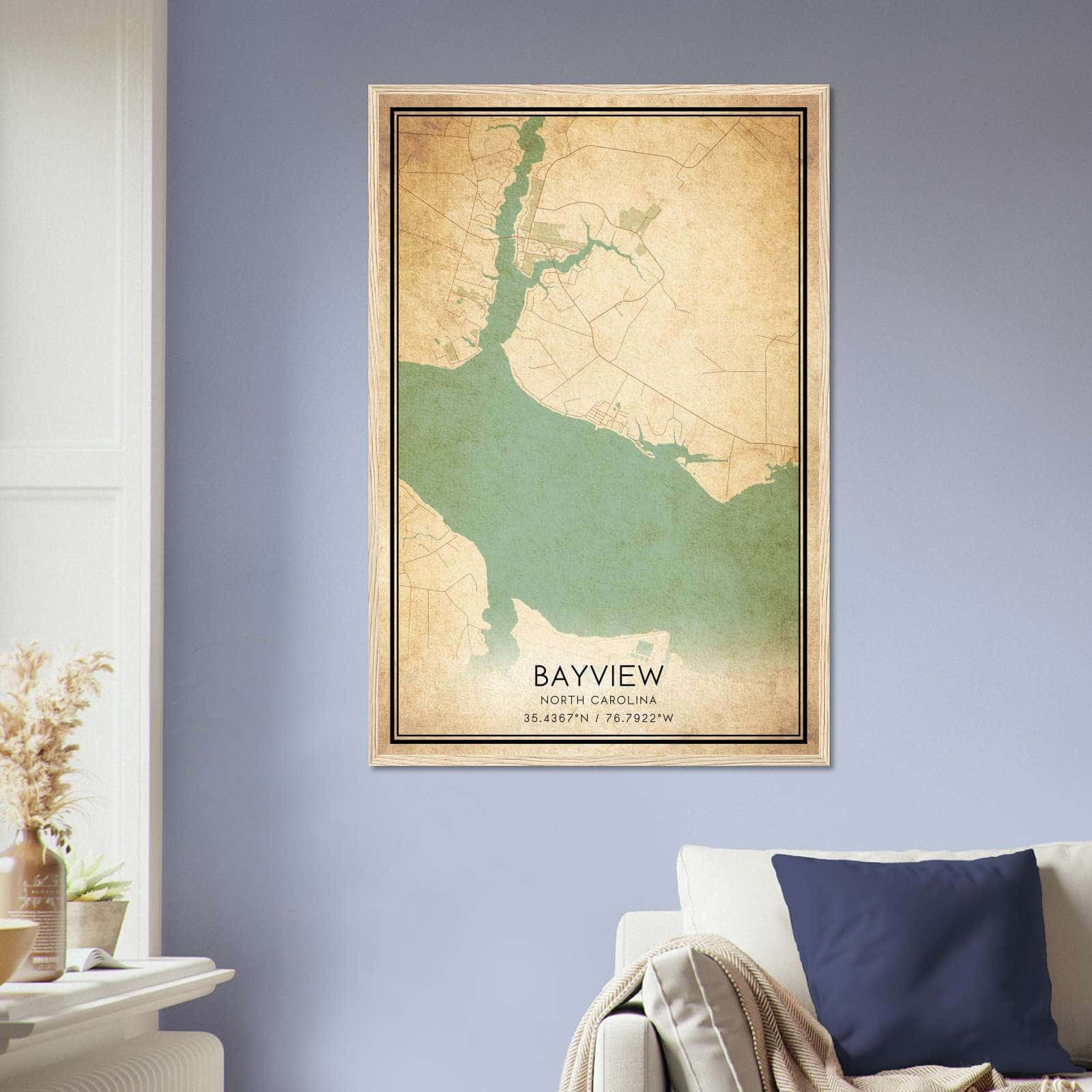 Vintage Bayview North Carolina Map Poster, Bayview NC City Road Wall Art Print