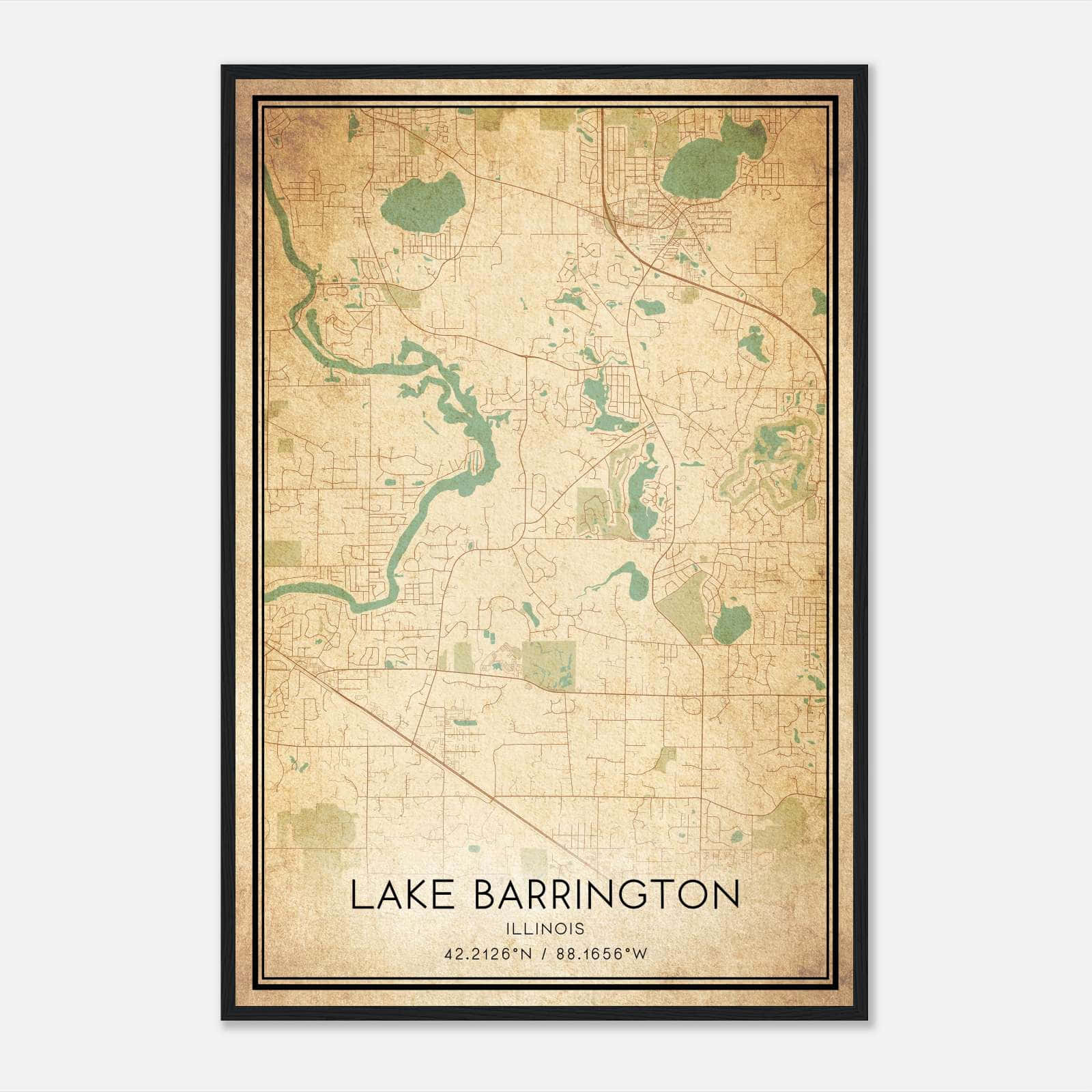 Vintage Lake Barrington Illinois Map Poster, Lake Barrington IL City Road Wall Art Print Vintage Lake Barrington Illinois Map Poster, Lake Barrington IL City Road Wall Art Print