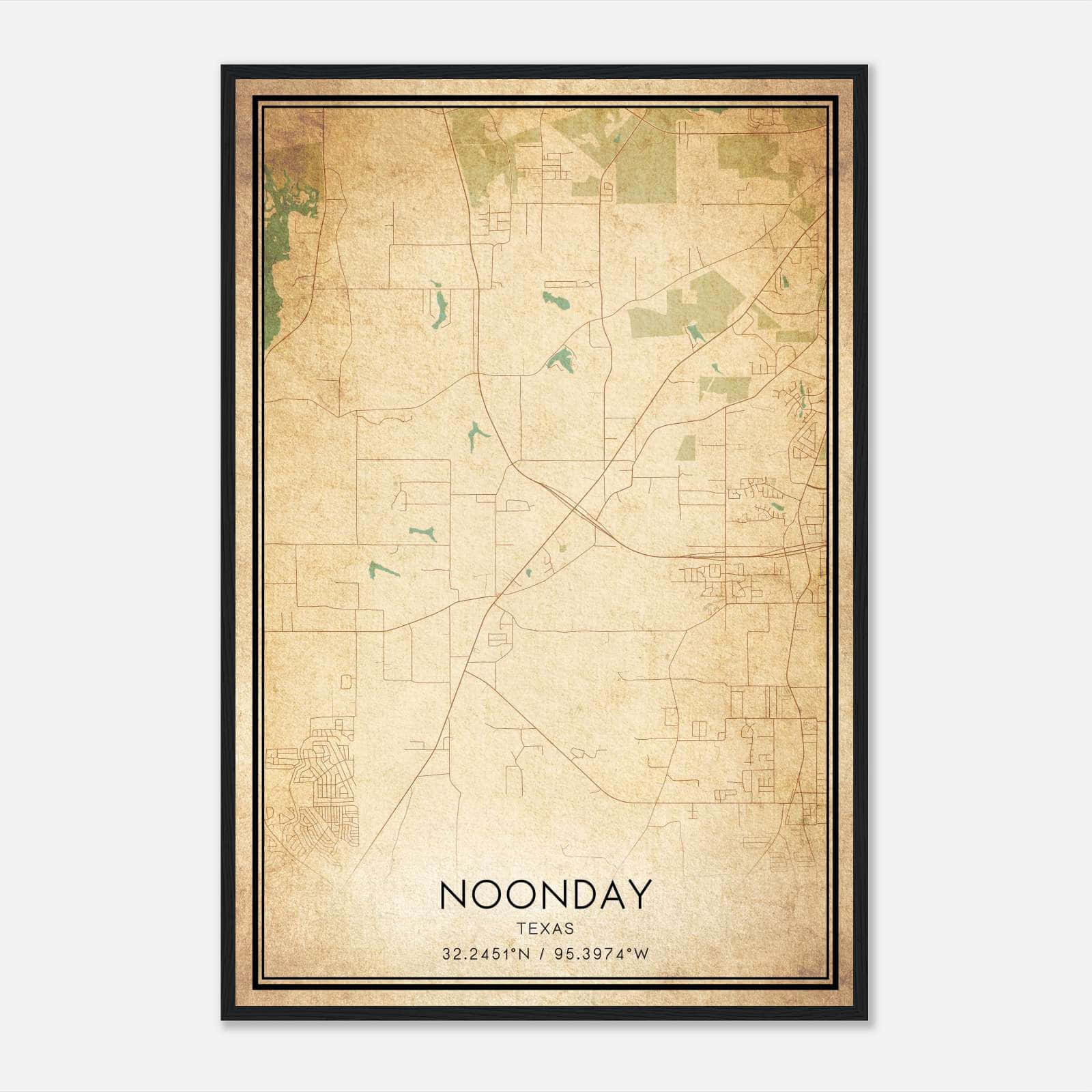Vintage Noonday Texas Map Poster, Noonday TX City Road Wall Art Print Vintage Noonday Texas Map Poster, Noonday TX City Road Wall Art Print